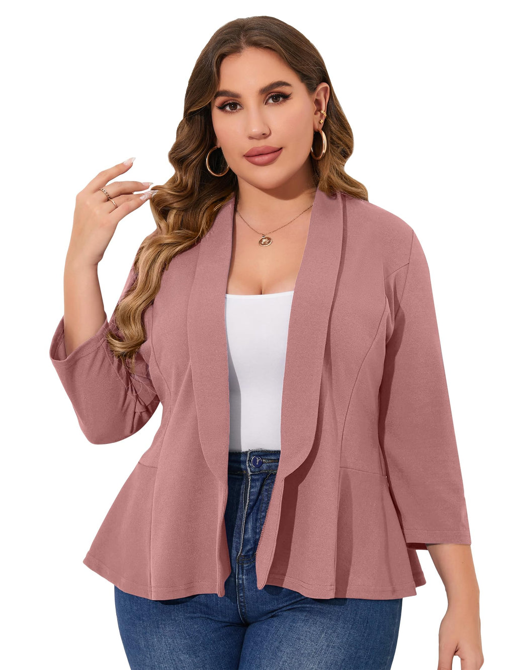 KOJOOIN Women Plus Size Casual Blazer Open Front Long Sleeve Work Office Cardigan Jackets