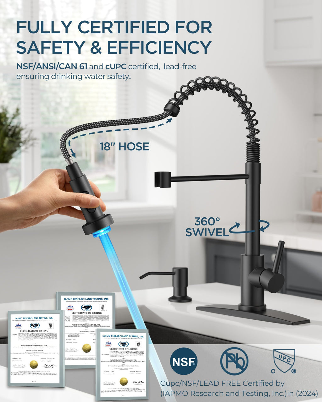 FORIOUS Kitchen Faucet with Soap Dispenser, Gold Stainless Steel Single Handle Modern Spring Commercial Sink Faucet with Pull Down Sprayer for Laundry & Utility Room RV Camp Bar Farmhouse