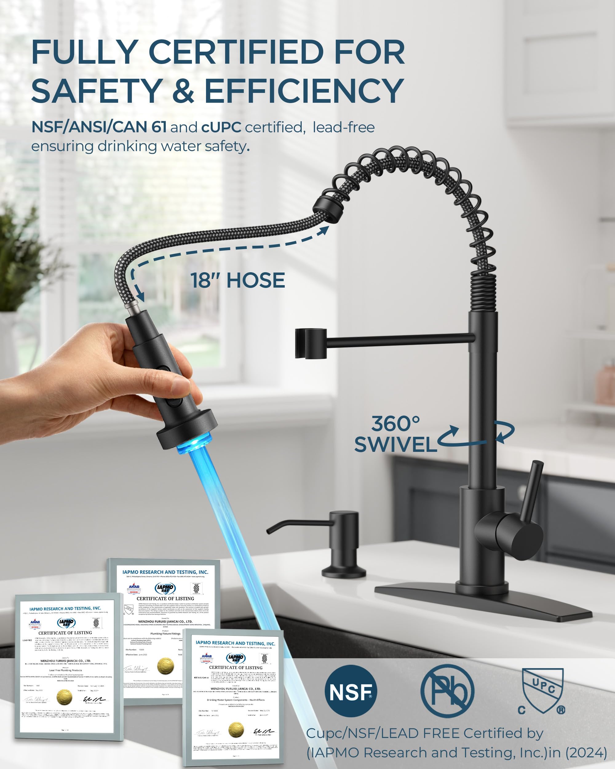 FORIOUS Kitchen Faucet with Soap Dispenser, Gold Stainless Steel Single Handle Modern Spring Commercial Sink Faucet with Pull Down Sprayer for Laundry & Utility Room RV Camp Bar Farmhouse