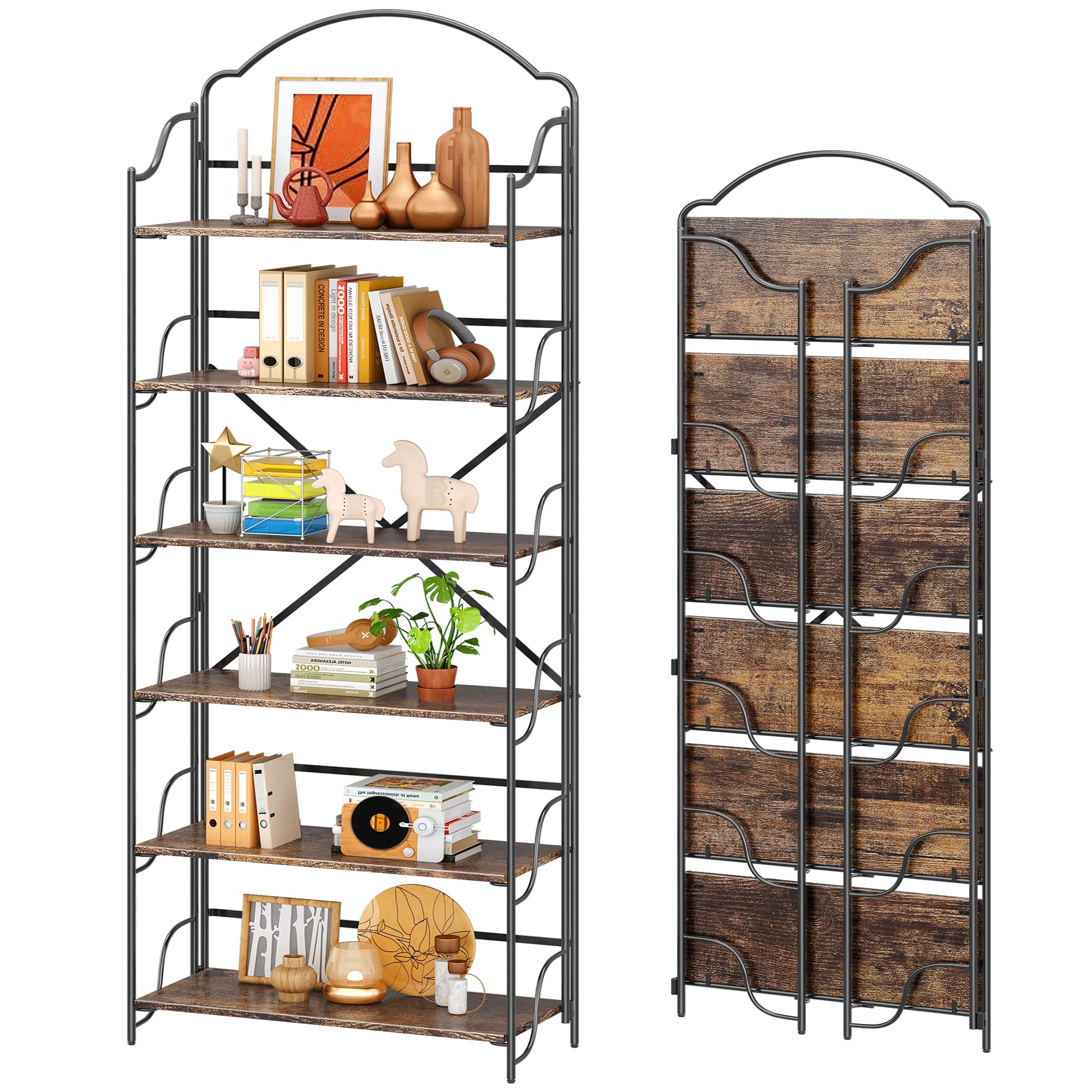 4NM No Assembly Folding Bookshelf, 3 Tiers Collapsible Book Shelves Open Industrial Foldable Storage Bookcase Shelf for Bedroom, Living Room, Home Office - Natural and White