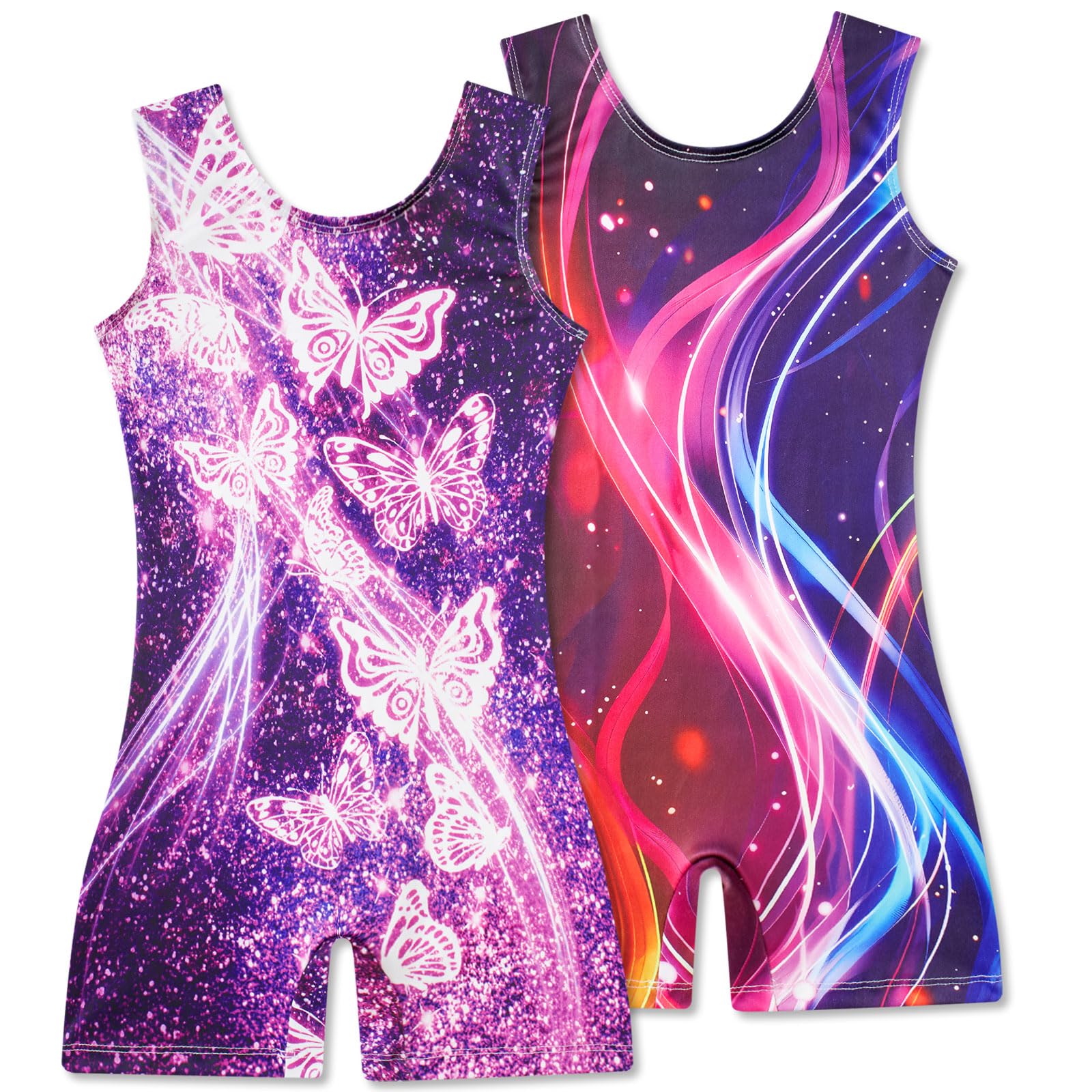 2 Packs Gymnastics Leotards for Girls Mermaid Leopard Dance Leotard Kids Biketard with Shorts