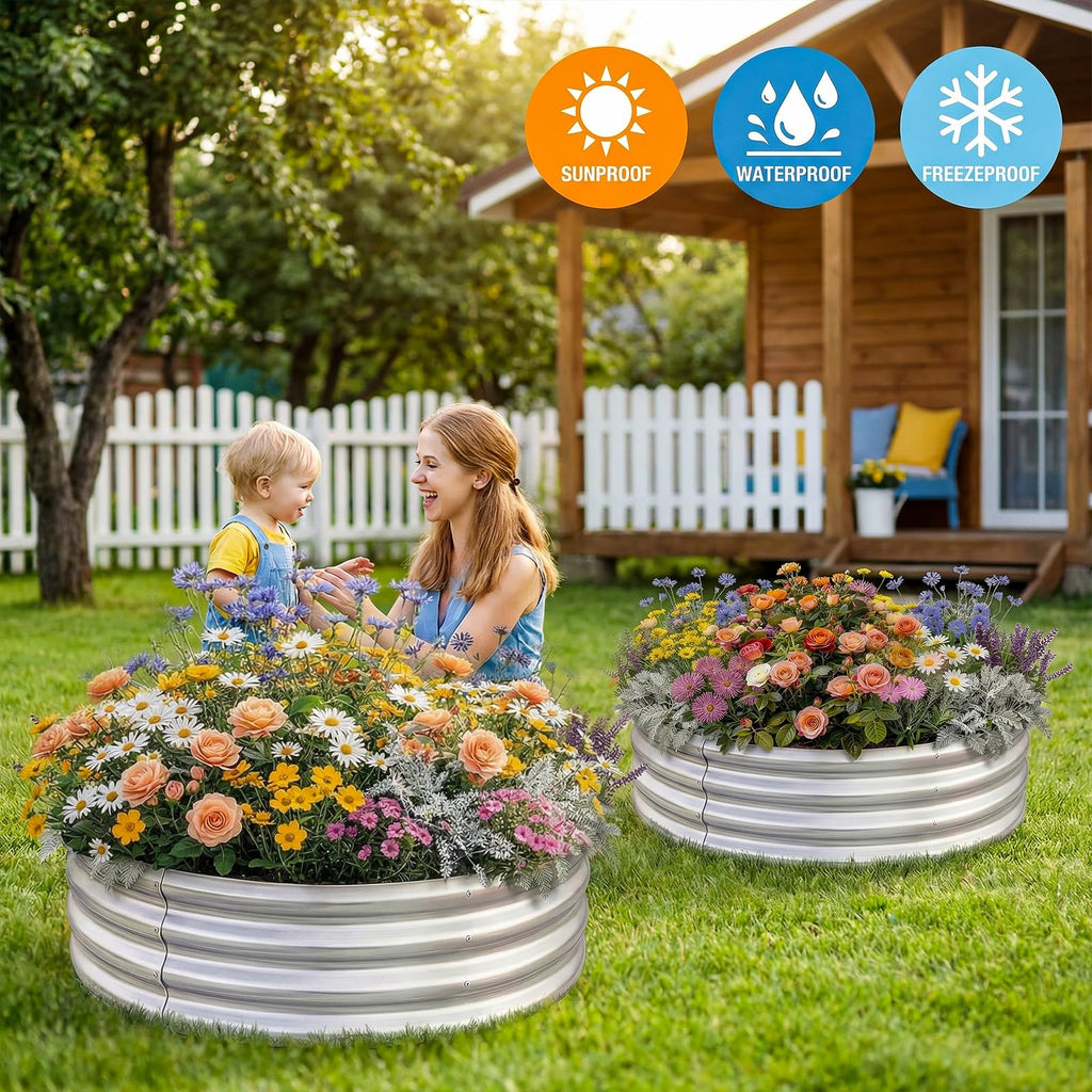 Land Guard Galvanized Raised Garden Bed Kit, Galvanized Planter Raised Garden Boxes Outdoor, Round Large Metal Raised Garden Beds for Vegetables ……