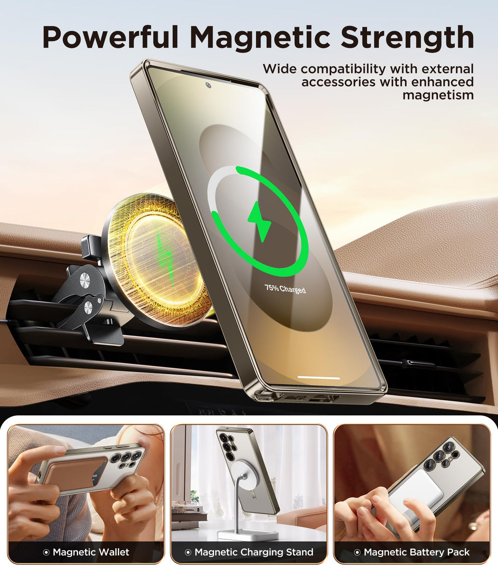 Magnetic Case Compatible with Samsung Galaxy S25 Ultra,Compatible with MagSafe,[Full Camera Protection][Screen Protector] Shockproof Plating Clear Phone Cover for Galaxy S25 Ultra(Black/Clear)
