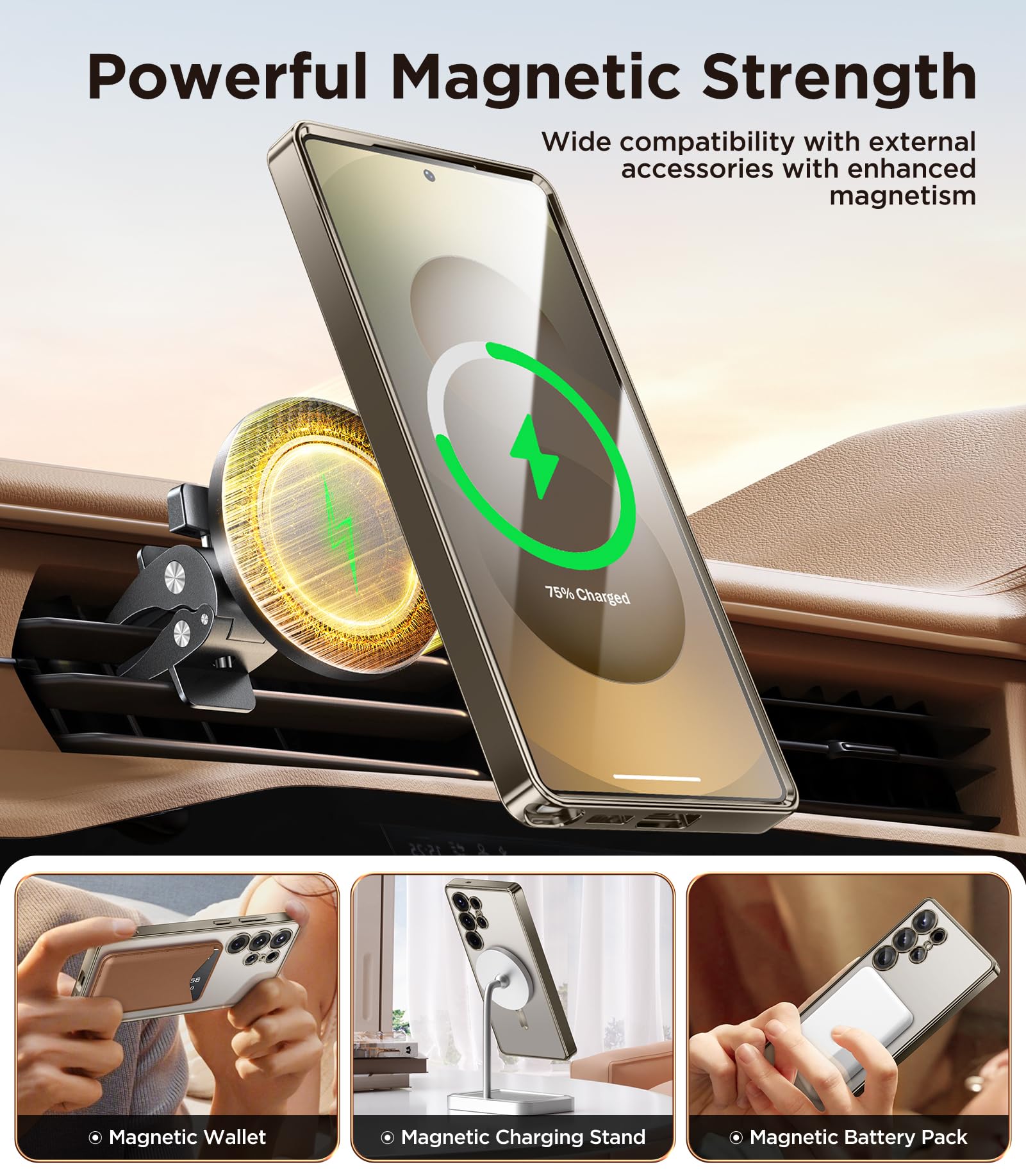 Magnetic Case Compatible with Samsung Galaxy S25 Ultra,Compatible with MagSafe,[Full Camera Protection][Screen Protector] Shockproof Plating Clear Phone Cover for Galaxy S25 Ultra(Black/Clear)