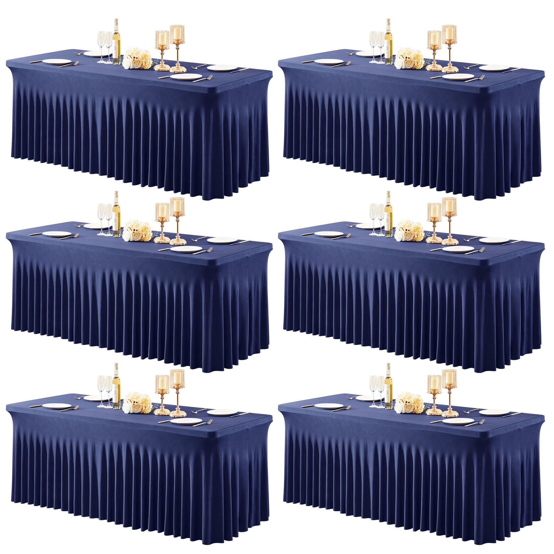 1 Pack Baby Blue Table Clothes for 4 Foot Rectangle Tables, One-Piece Wrinkle Resistant Stretch Spandex Table Covers with Skirt for Event Banquet Wedding Birthday Party