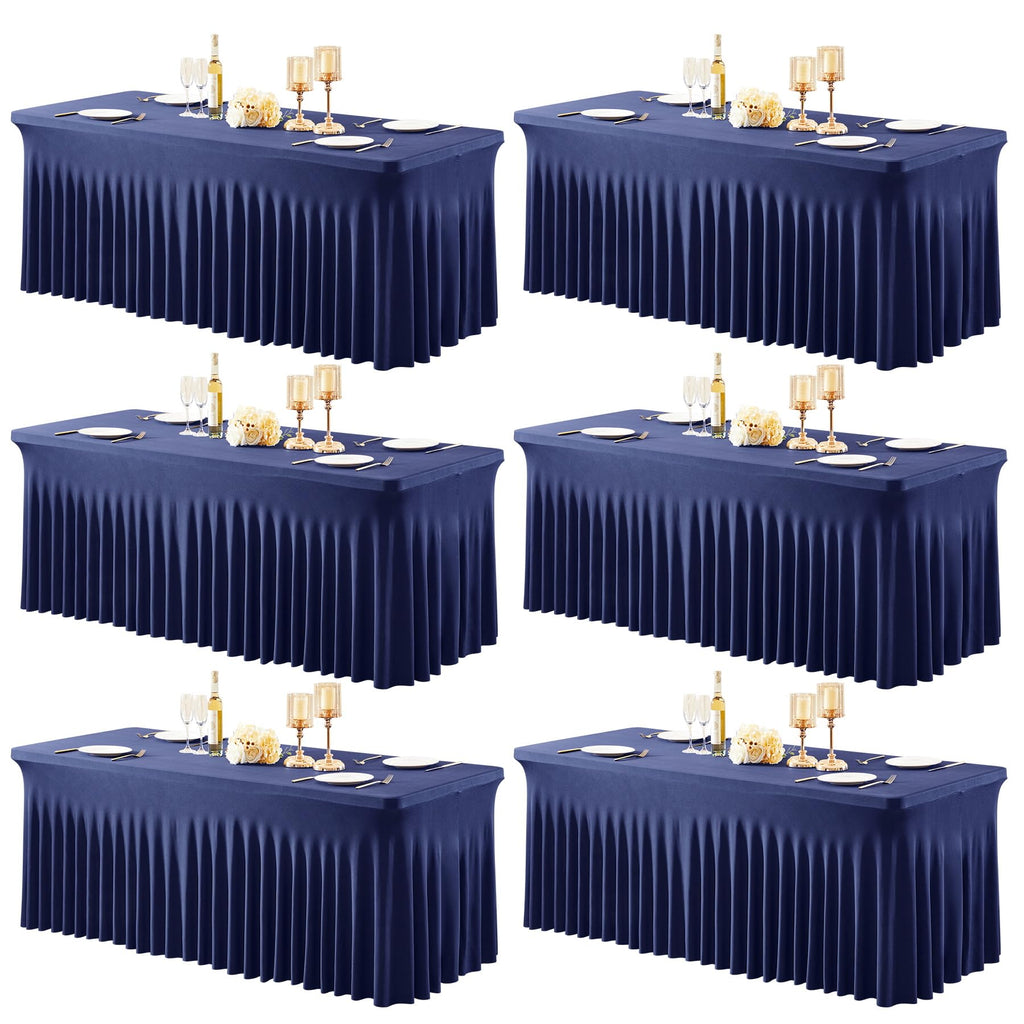 1 Pack Baby Blue Table Clothes for 4 Foot Rectangle Tables, One-Piece Wrinkle Resistant Stretch Spandex Table Covers with Skirt for Event Banquet Wedding Birthday Party