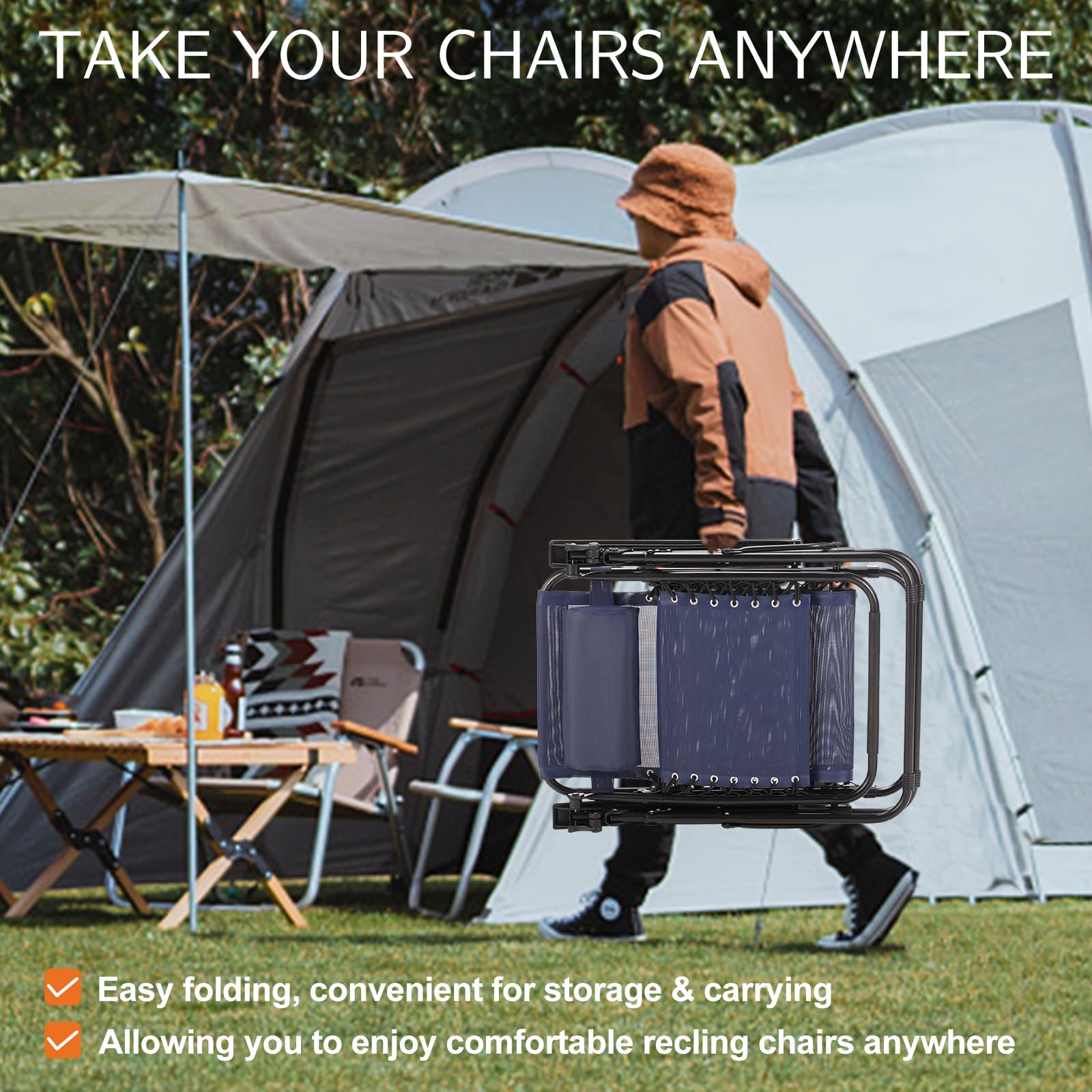 Sweetcrispy Zero Gravity Chairs, Set of 4 Portable Recliner Beach Camping Patio Outdoor Folding Lounge Chair with Cup Holder Trays and Adjustable Pillow for Poolside, Garden, Backyard, Lawn, Black