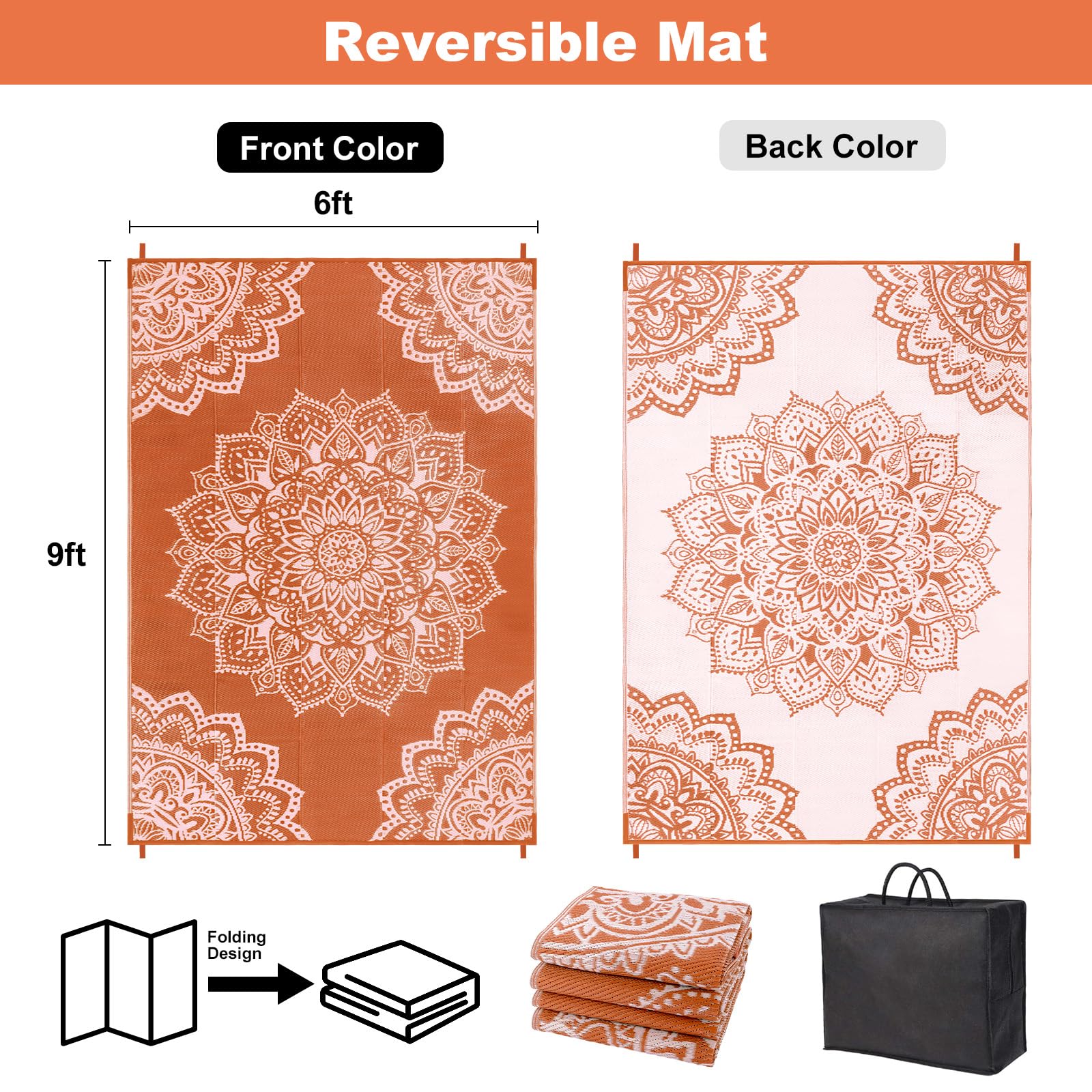 Yamaziot Waterproof Outdoor Rug 5x8 ft, Reversible Plastic Straw Rug for Patio Clearance, Camping, RV Mat, Outside Rug Carpet for Porch, Deck, Backyard, Balcony, Picnic,Black Brown