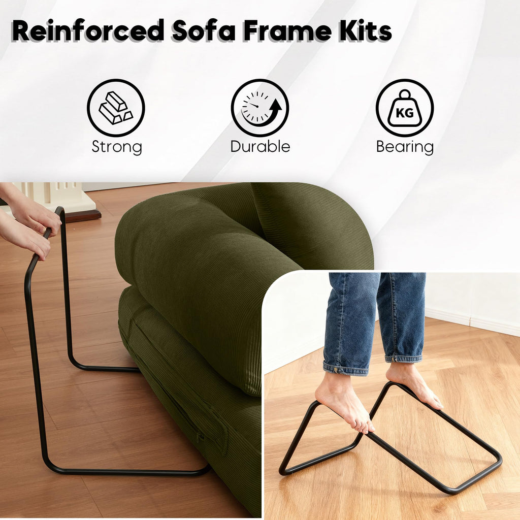 ZEIINPA 59“ Convertible Floor Sofa Bed, 5-in-1 Futon Sofa Bed Pull Out Sleeper Couch, Modern Corduroy Compressed Loveseat, Modular Boneless Couches for Living Room, No Assembly Required, Beige
