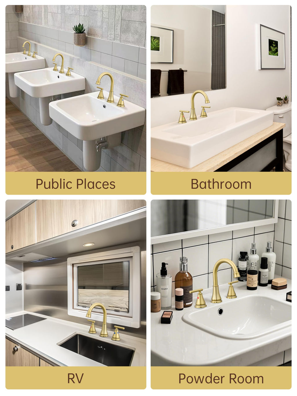 Fransiton Widespread Bathroom Sink Faucet 3 Hole, Brushed Gold Bathroom Faucet with Metal Pop-Up Drain, 2 Handle for 6-16" RV Vanity Sink