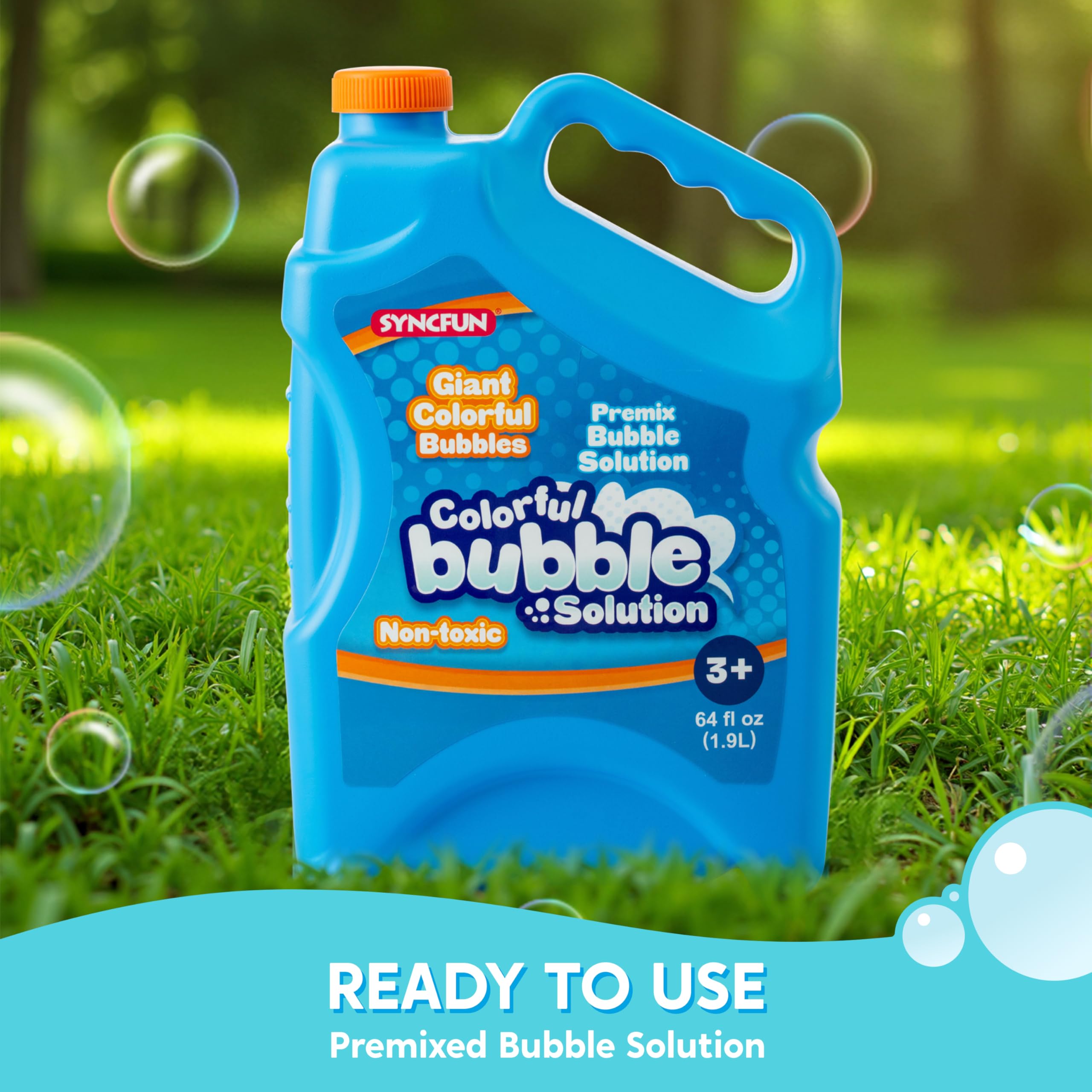 SYNCFUN 64 oz Premixed Bubble Solution, 1.9L Giant Pre-Mix Refill Solution for Bubble Machine, Bubbles for Kids, Wands, Blower, Easter, Outdoors Activity,No Mixing or Measuring