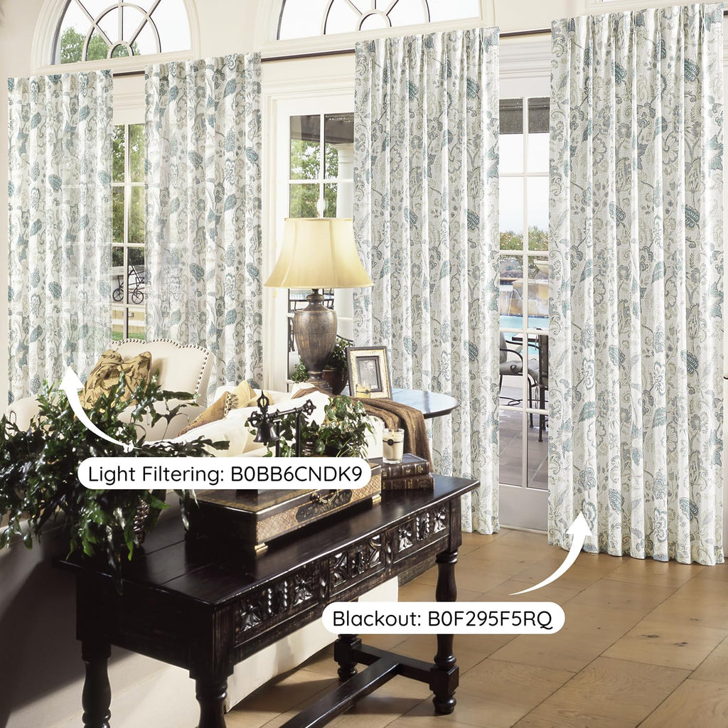 Kayne Studio Pinch Pleated Full Blackout Window Curtain Panels Botanical Floral Boho Leaf Print Country Farmhouse GreenYellow Room Darkening Thermal Insulated Window Treatment Bedroom,40"x84",2 Panels