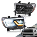 VLAND LED Headlights Compatible with Toyota Tundra 2007-2013/ Sequoia 2008-2021 w/Sequential Turn Signal, w/Diamond White DRL w/LED Reflection bowl Amber Reflector Black Trim Panel