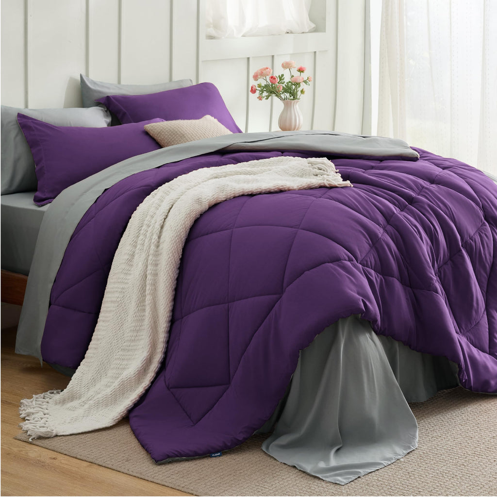 Bedsure Twin Comforter Set - 5 Pieces Reversible Grey Bedding, Twin Size Bed Set for All Seasons, Bed in a Bag with Down Alternative Comforter, Sheets, Pillowcase & Sham