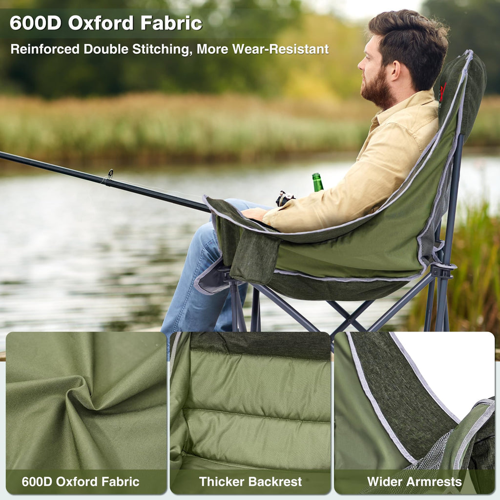 Double Camping Chair Heavy Duty Oversized Padded Loveseat for Adults 2 Person Outdoor Portable Camping Chairs for Lawn, Backyard, Fishing, Trip, Support 600lbs, Grey