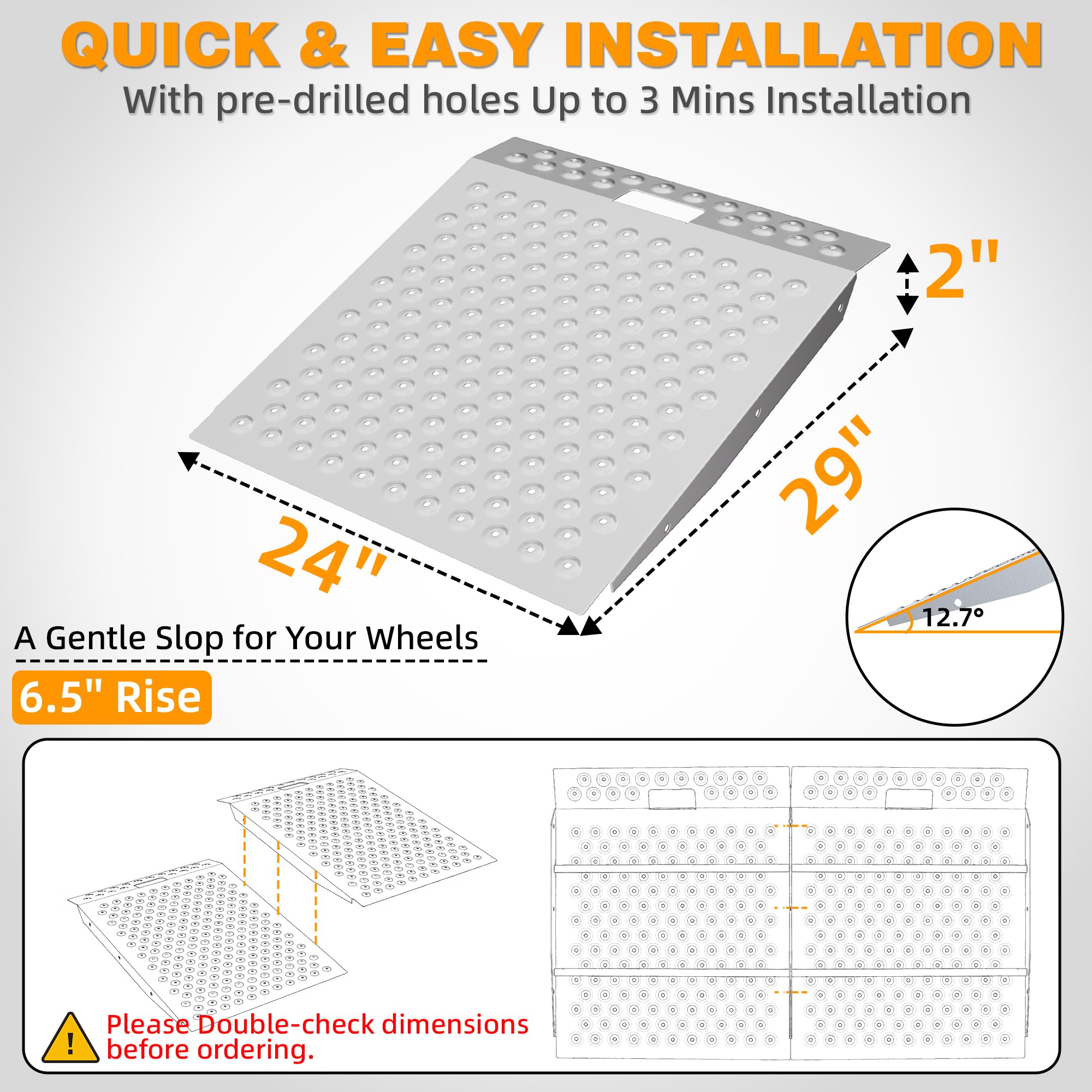 VNN 29" x 24" Shed Ramp for Riding Mower - 750 LB Capacity Shed Ramps, Anti-Slip Punch Plate Ramp for ATV, Motorcycles, Garages & Barns (1PC,Black, Alloy)