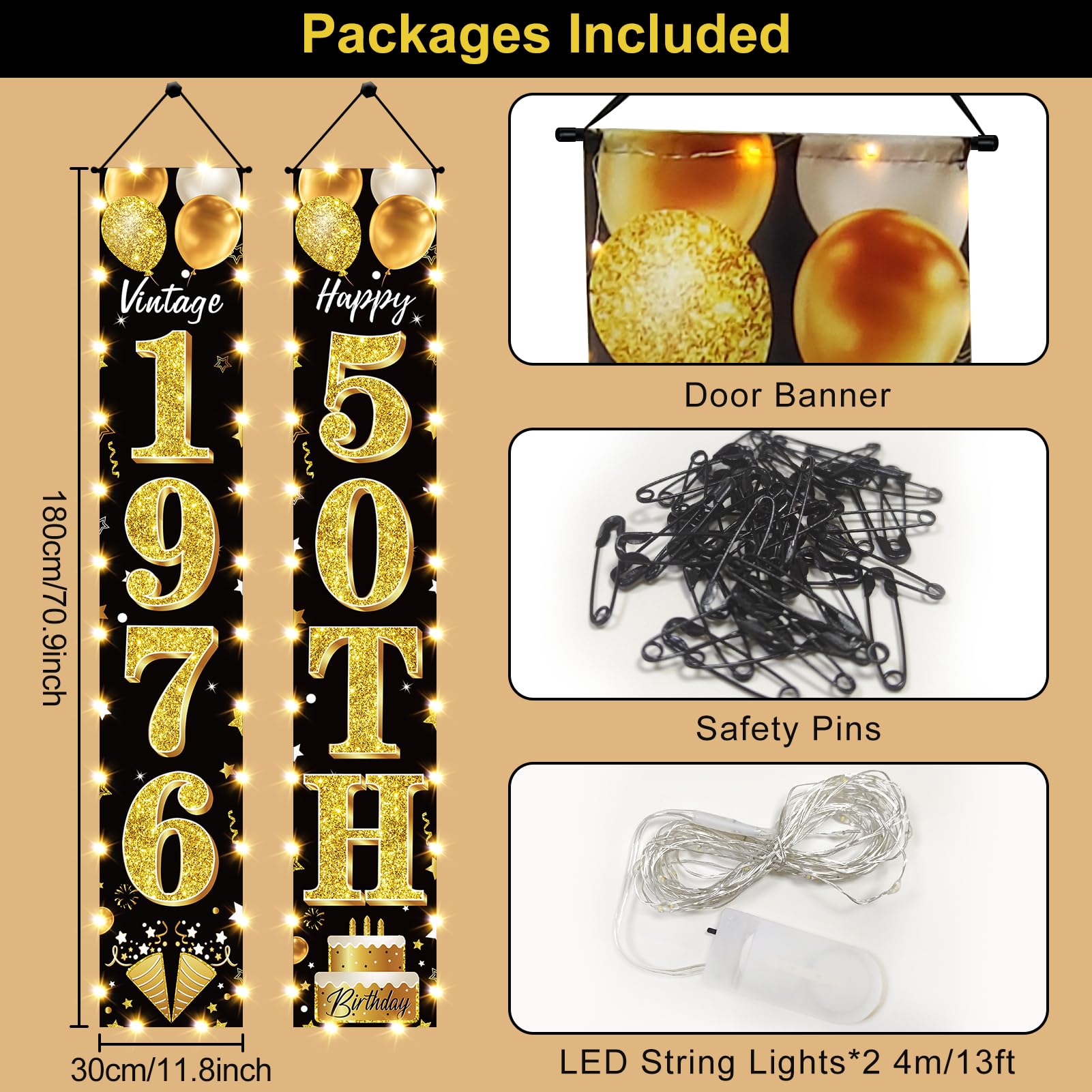 18th Birthday Party Banner Lighted Decorations for Men and Women - Black Gold Vintage 2008 18th Birthday Door Banners with LED Light, Eighteen Years Birthday Party Supplies for Indoor Outdoor Decor