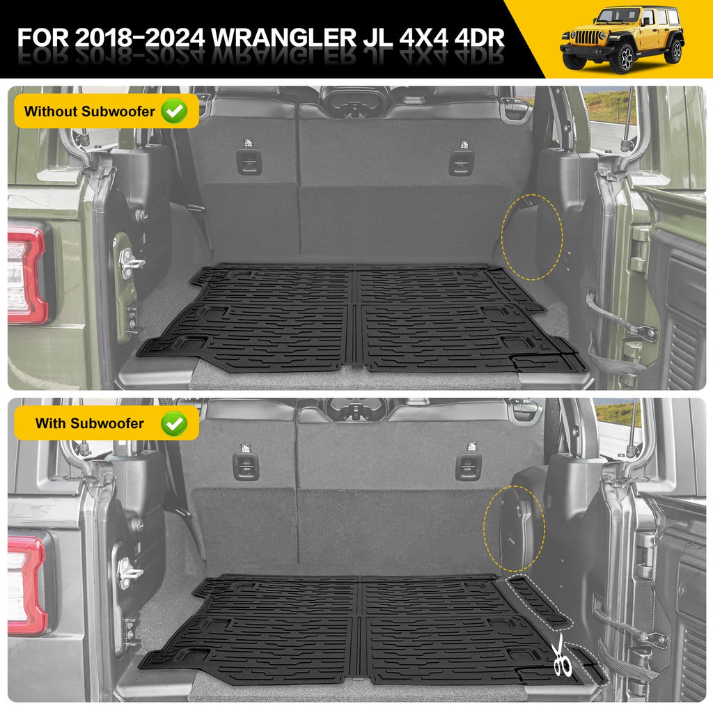 Cargo Mats for 2018-2025 Jeep Wrangler JL Unlimited 4X4 Trunk Mat with Backrest Liner, All Weather TPE Protector Rear Back Seat Mats for 18-25 Wrangler JL 4X4 4 Door Accessories