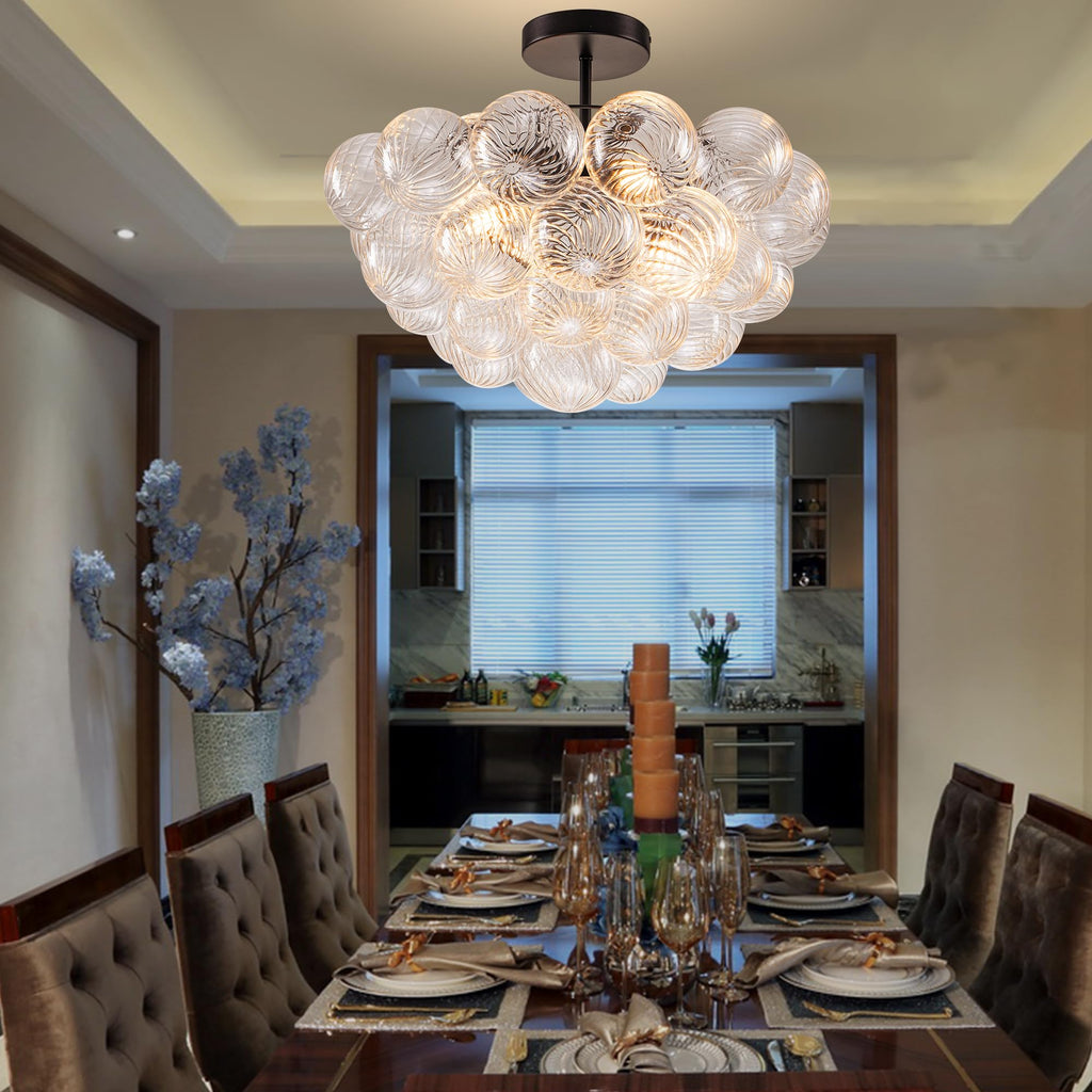 Longree Bubble Glass Ball Chandelier White 20" Dia Pendant Light | Swirled Glass Globe, for Dining Room Kitchen Bathroom Entry Bedroom