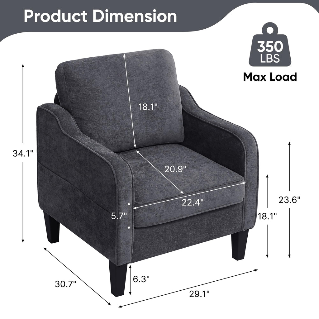 Accent Chair for Living Room, Mid Century Modern Reading Chair for Bedroom, Upholstered Armchair with Side Pockets, Comfy Single Sofa Side Chair for Office, Apartment, Small Room, Beige