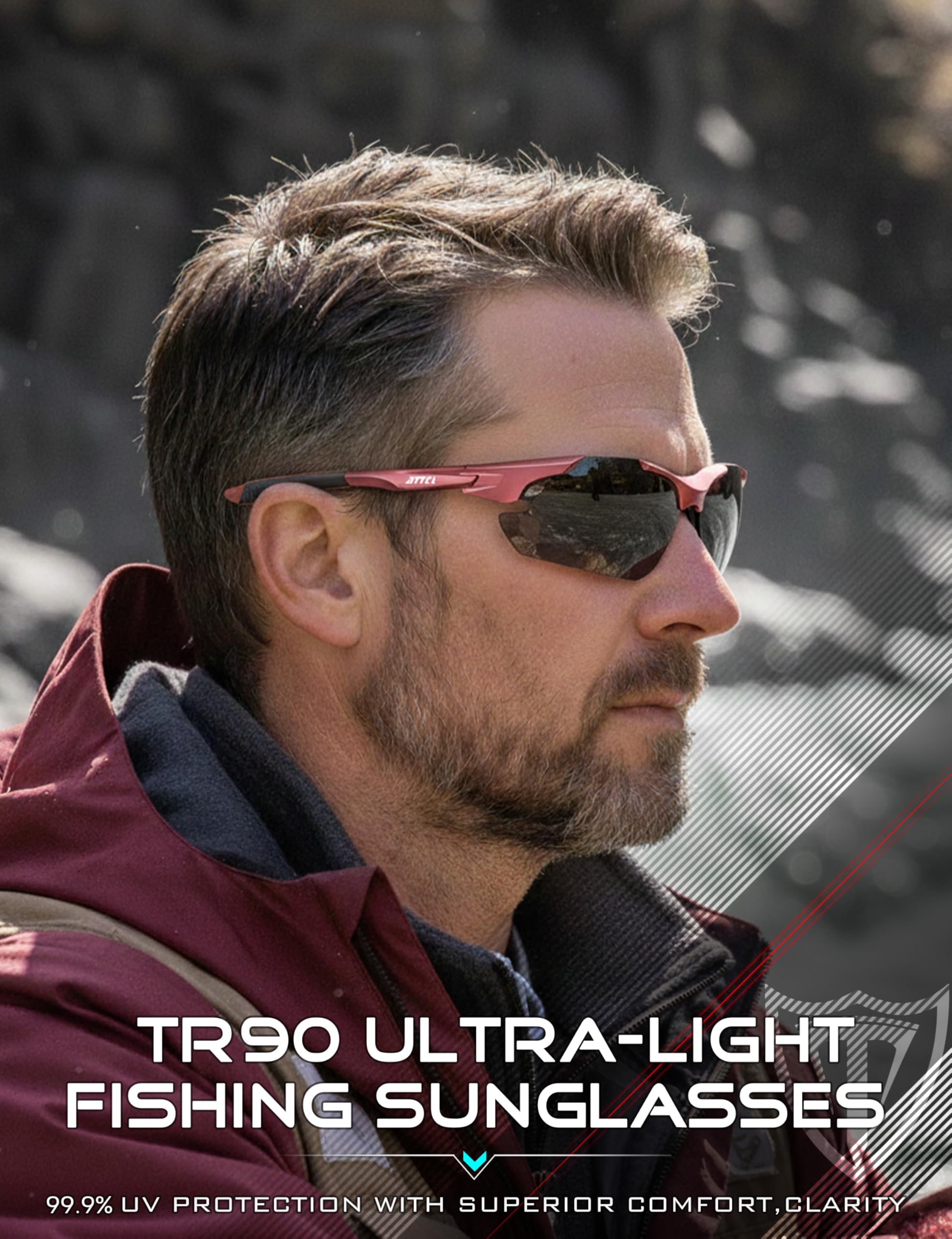 ATTCL 22g Polarized Sunglasses Men Sports: Secure Fit Wrap Around TR90 Frame Ultra-Light UV Protection for Running Fishing