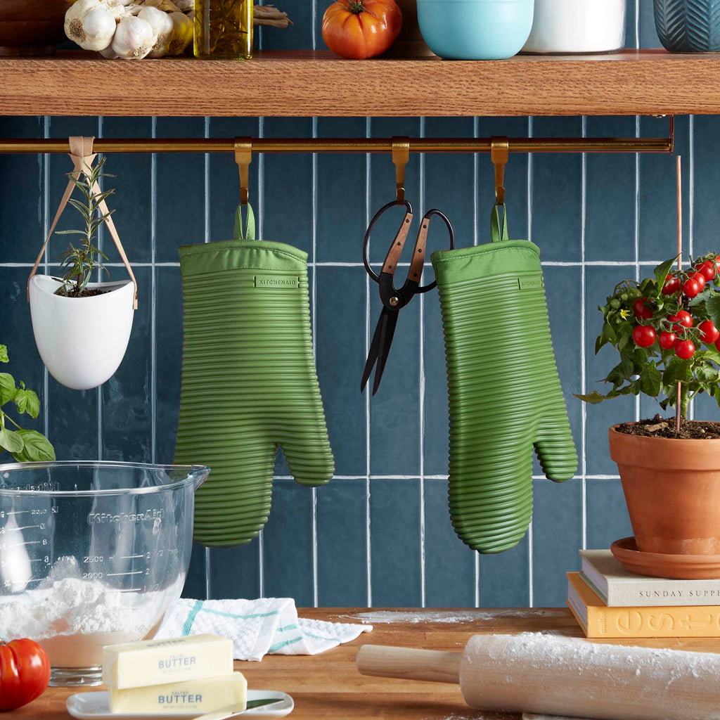 KITCHENAID Ribbed Soft Silicone Oven Mitt 2-Pack Set, 7.5"x13", Aqua Sky