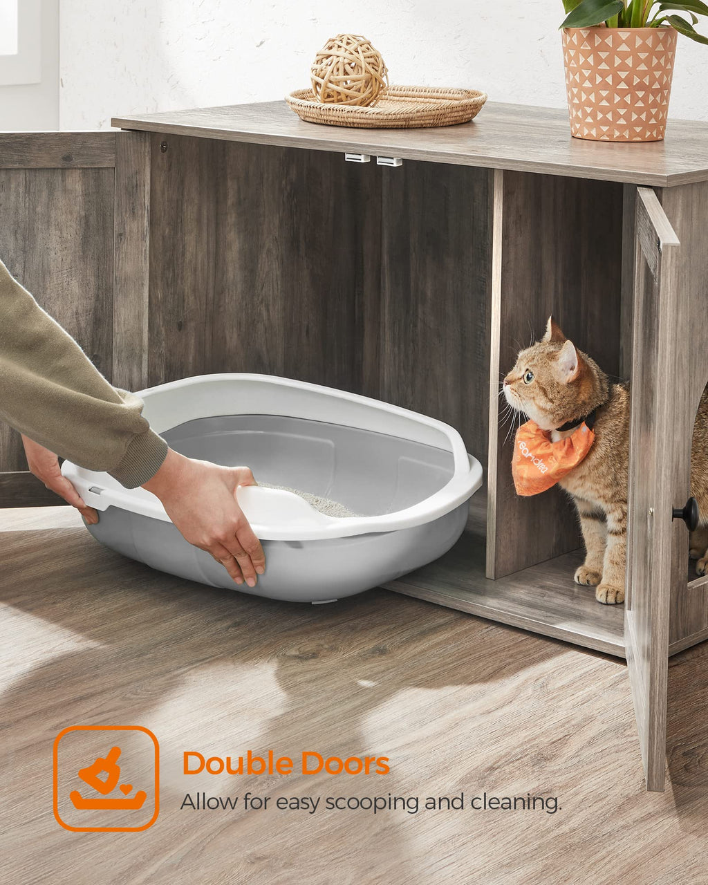 Feandrea Cat Litter Box Enclosure, Litter Box Furniture Hidden, Indoor Cat House, End Table, 27.6 x 19.7 x 19.7 Inches, Heather Greige UPCL022K01