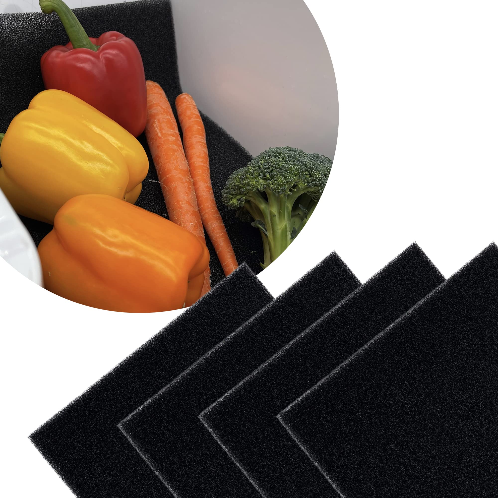 Bluapple FreshMats, Refrigerator Bin Liner, Fridge Drawer Mats, Crisper Life Extender Liner Keeps Produce Fresh Longer, Anti-Bruising, for Air Circulation, Washable & Reusable (4-Mats, 12x15, Black)