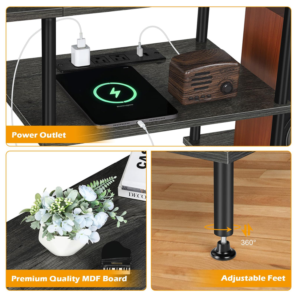 OYEAL Black Bedroom TV Stand with Power Outlets up to 50 inch TV, Small Entertainment Center Stand with Storage Modern Media TV Console Table for Living Room Bedroom