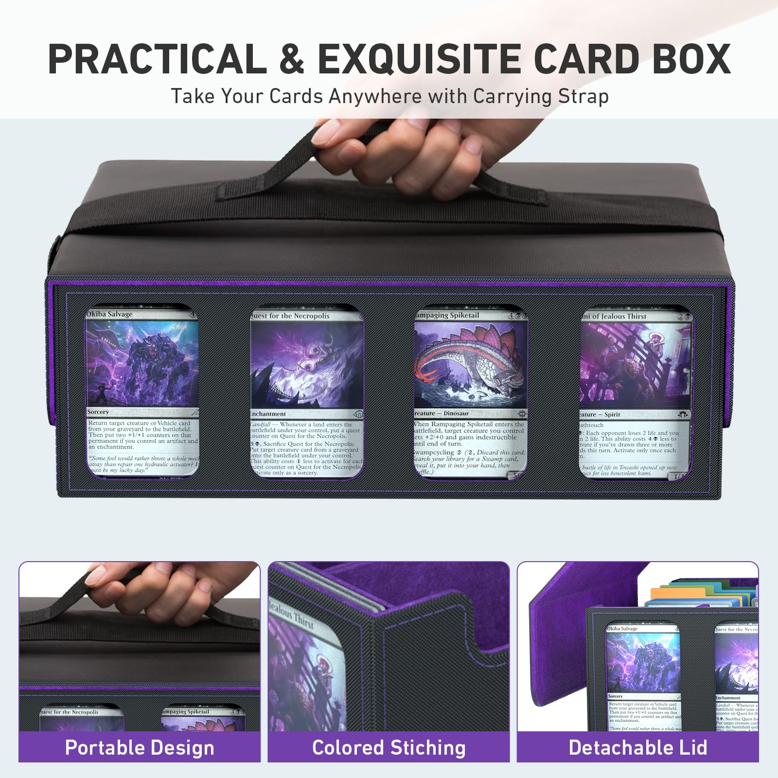 3-Row Trading Card Storage Box, Bulk Cards Case for 2400+ Mtg tcg Magic Playing Game Card Organizer, Commander Deck Box with 3 Supports & 24 Dividers