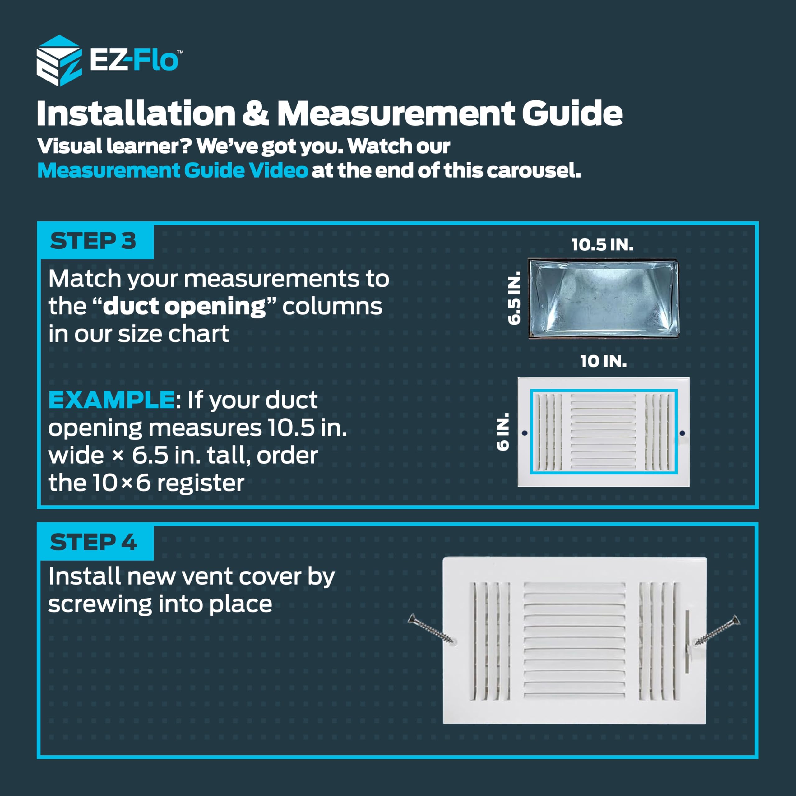 EZ-FLO 8 x 4 Inch Three-Way Ventilation Steel Sidewall/Ceiling Register, Steel Duct Opening, 61658
