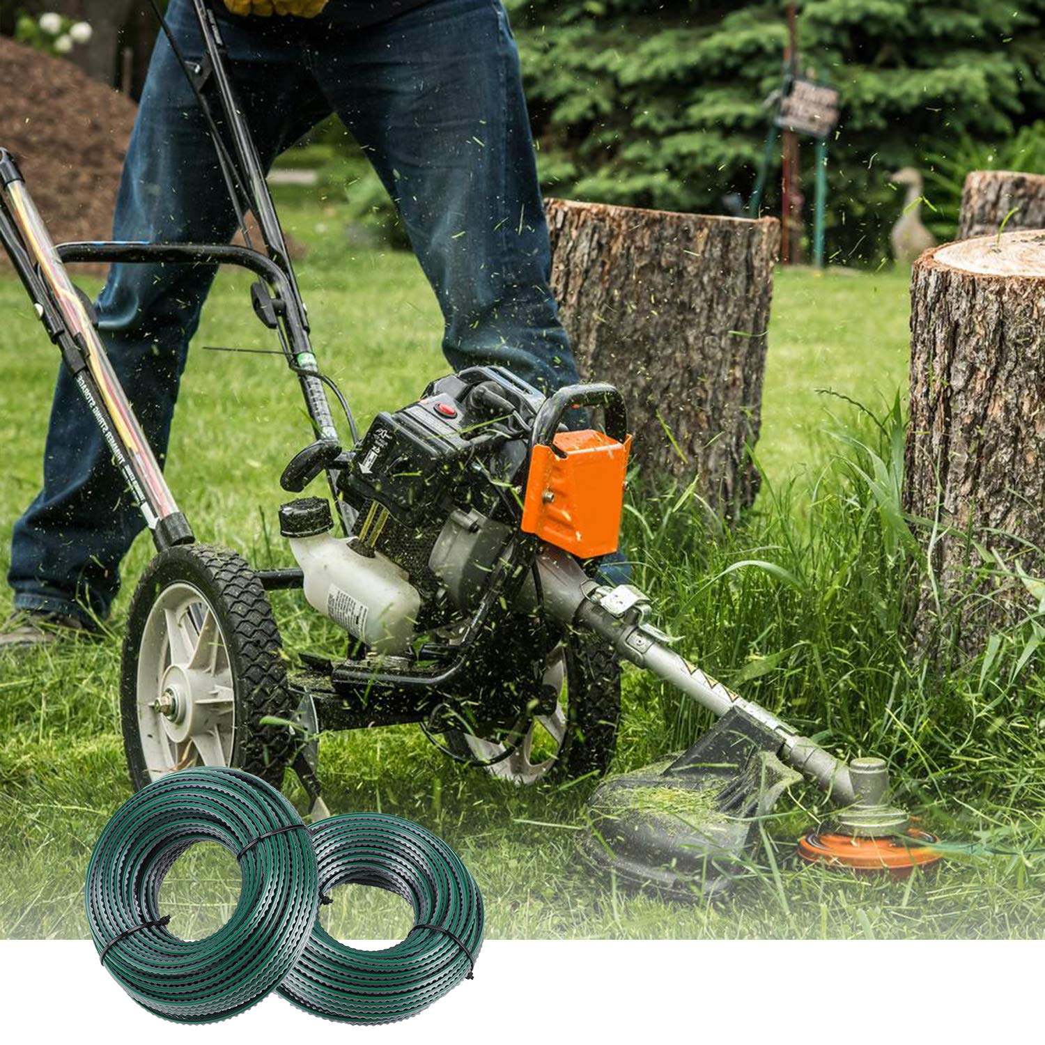 A Anleolife 1-Pound Heavy Duty Sawtooth 140-mil-by-108-ft Dual Core String Serrated Trimmer Line Donut for Walk Behind Wheeled Mowers with Built-in Line Cutter