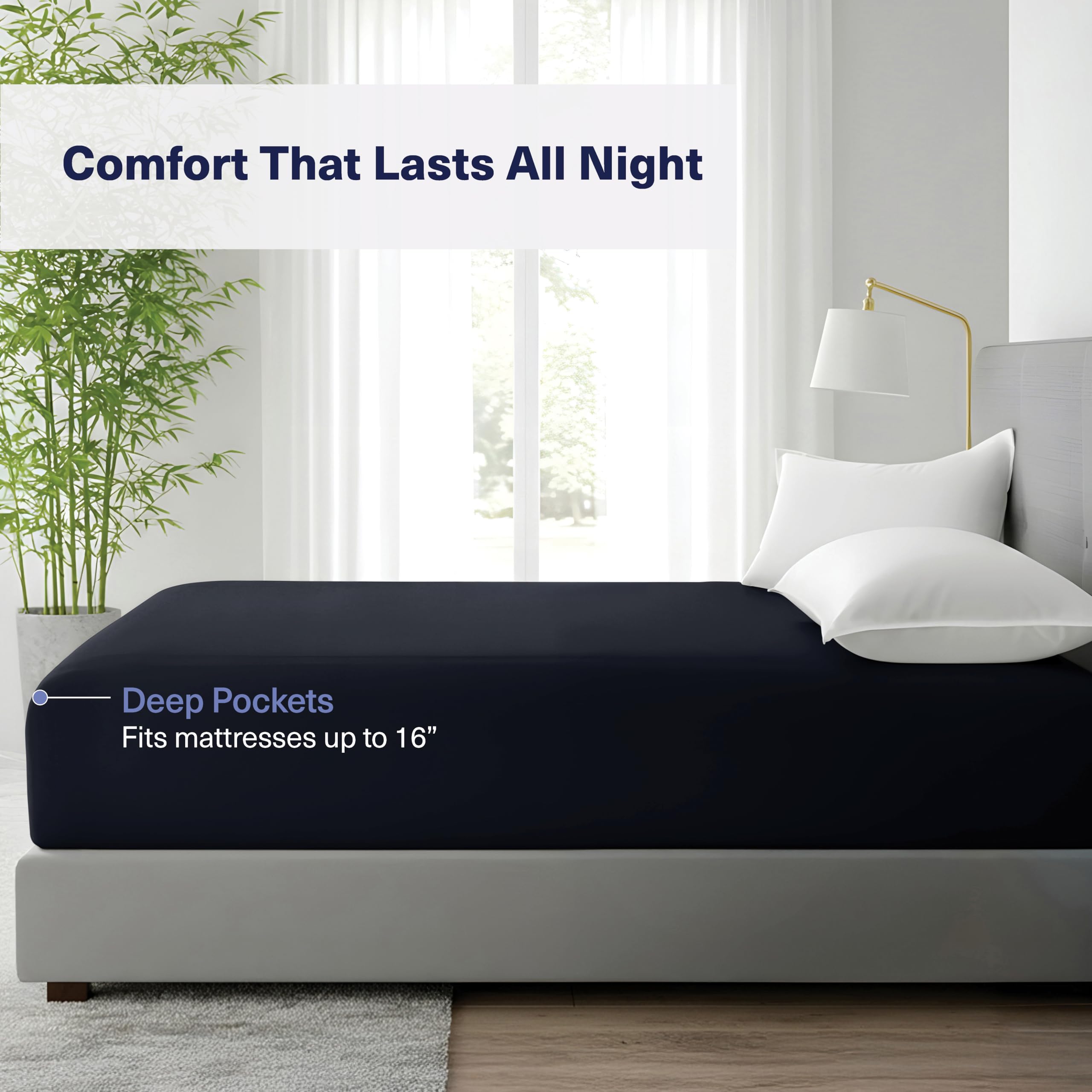 Kickoff Viscose Bamboo Fitted Sheet Twin Size, 100% Organic Cooling Sheets Fitted ONLY Viscose Bamboo Sheets Twin Size Bed Sheet for Hot Sleepers, Extra Deep Pocket, 4 Corner Strap (T, Onyx Black)