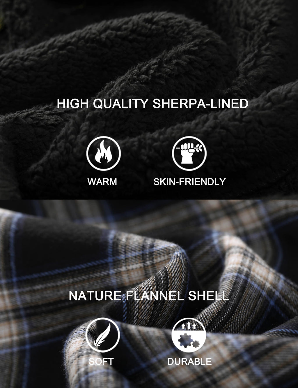 Men's Flannel Plaid Hooded Jackets Full Zip Sherpa Fleece Lined Hoodies Fashion Warm Coat