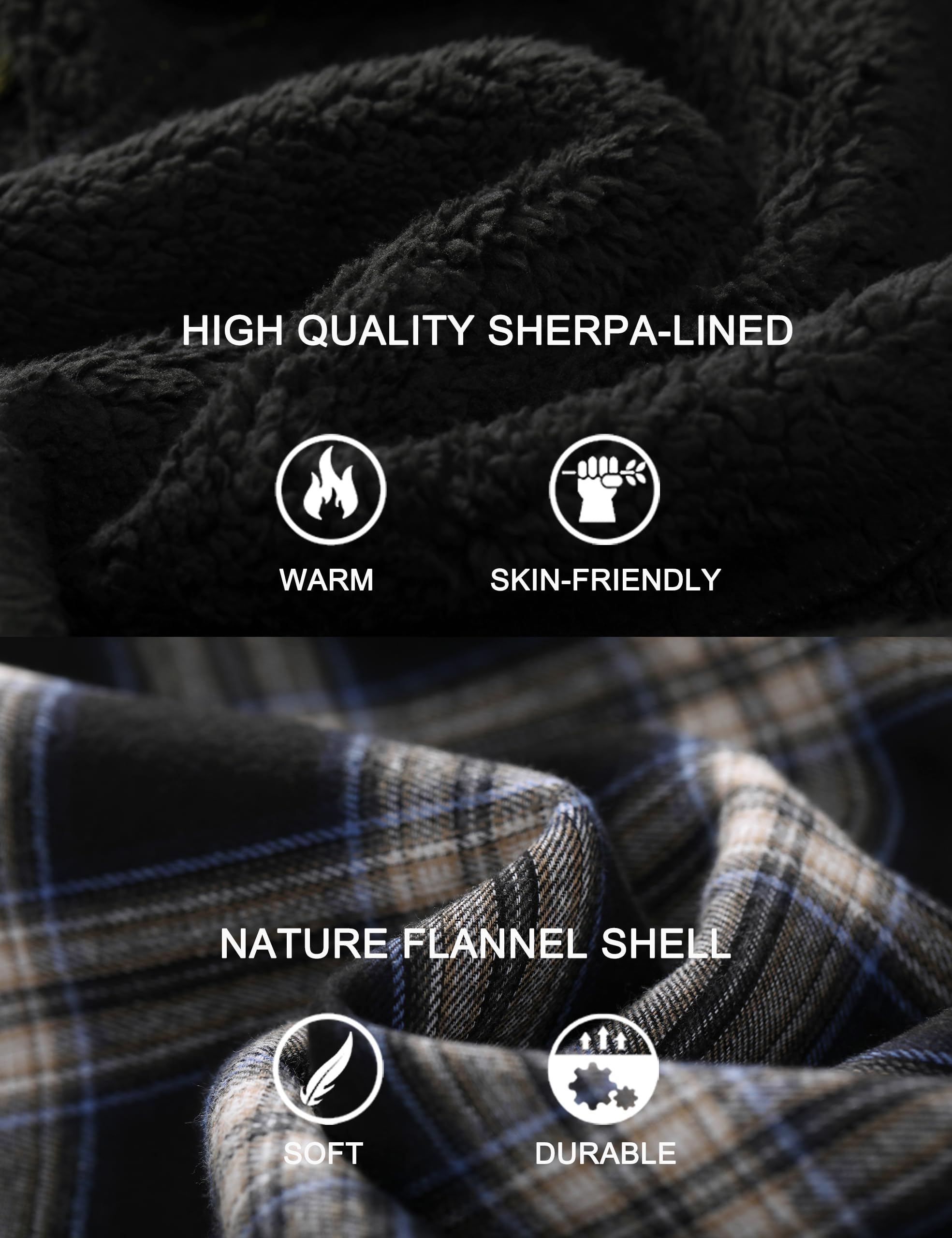 Men's Flannel Plaid Hooded Jackets Full Zip Sherpa Fleece Lined Hoodies Fashion Warm Coat