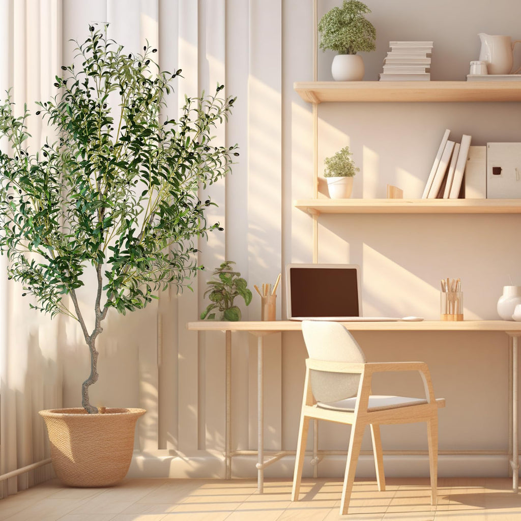 Artificial Olive Tree 7ft(82in,2200+Uv Protection Leaf) Tall,Faux Olive Tree Indoor Artificial Tree for Modern Home Office Living Room Floor Decor Indoor