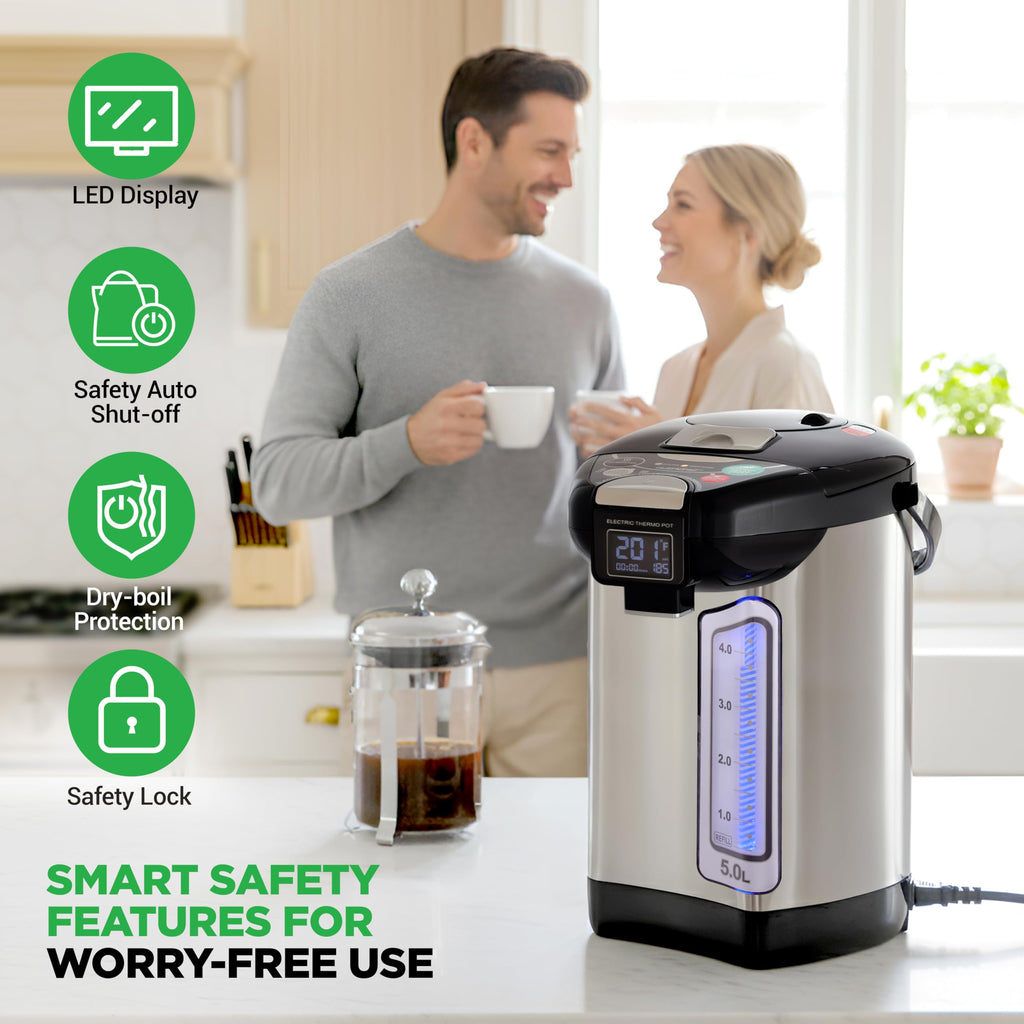 NutriChef Digital Water Boiler and Warmer - 3L/3.17 Qt Stainless Electric Hot Water Dispenser w/ LCD Display, Rotating Base, Keep Warm, Auto Shut Off, Safety Lock, Instant Heating for Coffee & Tea