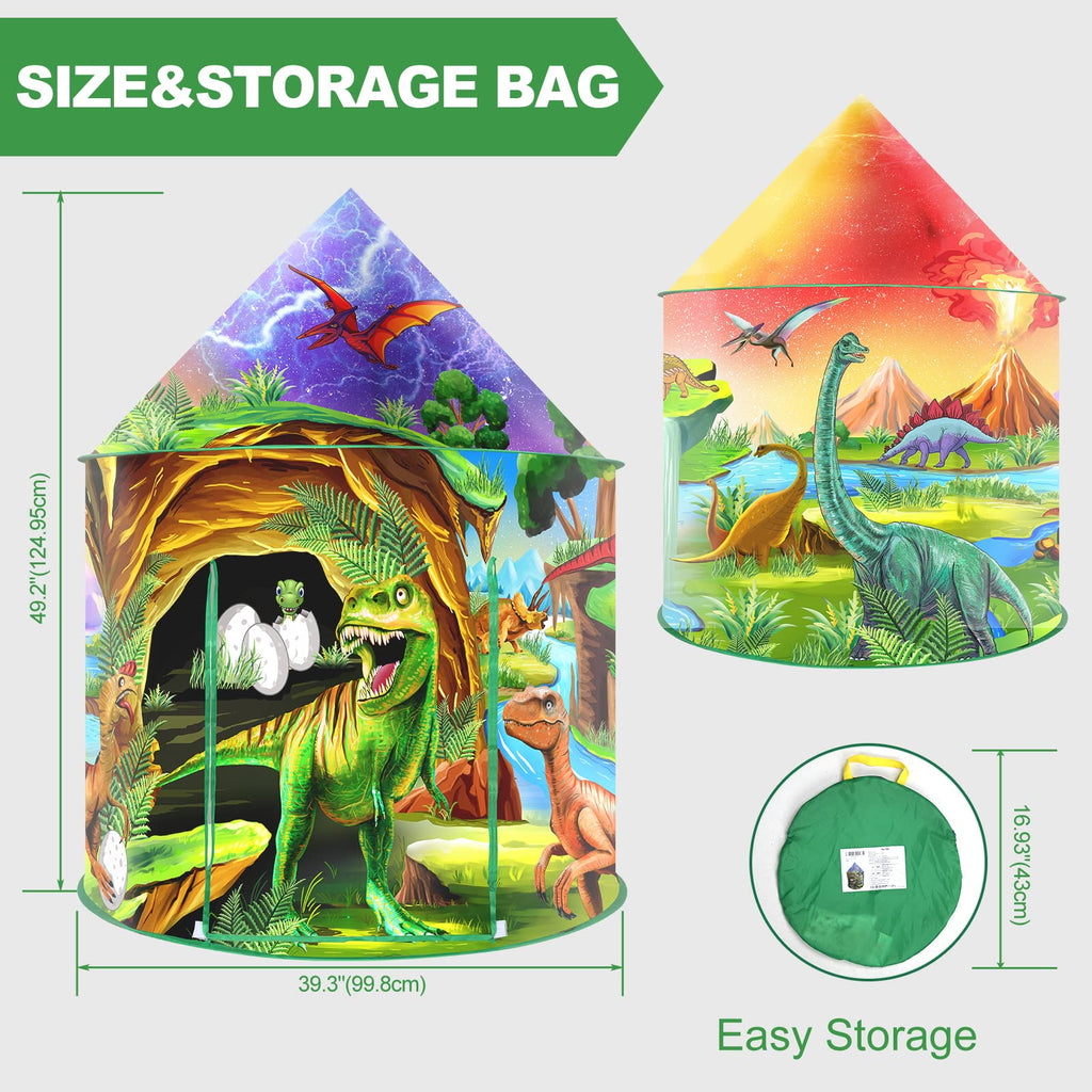 WillingHeart Play Tent for Kids Pretend Playhouse Indoor Outdoor Games Party Children Pop Up Foldable Tent Birthday Toy for Boys Girls Toddler Baby Playroom Gift, Wild Dinosaur Themed