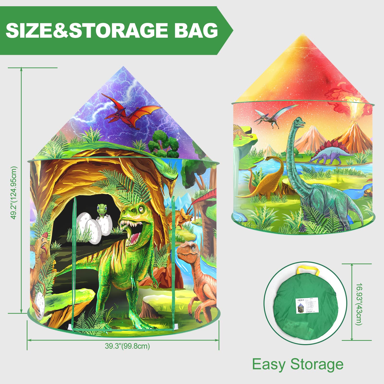 WillingHeart Play Tent for Kids Pretend Playhouse Indoor Outdoor Games Party Children Pop Up Foldable Tent Birthday Toy for Boys Girls Toddler Baby Playroom Gift, Wild Dinosaur Themed