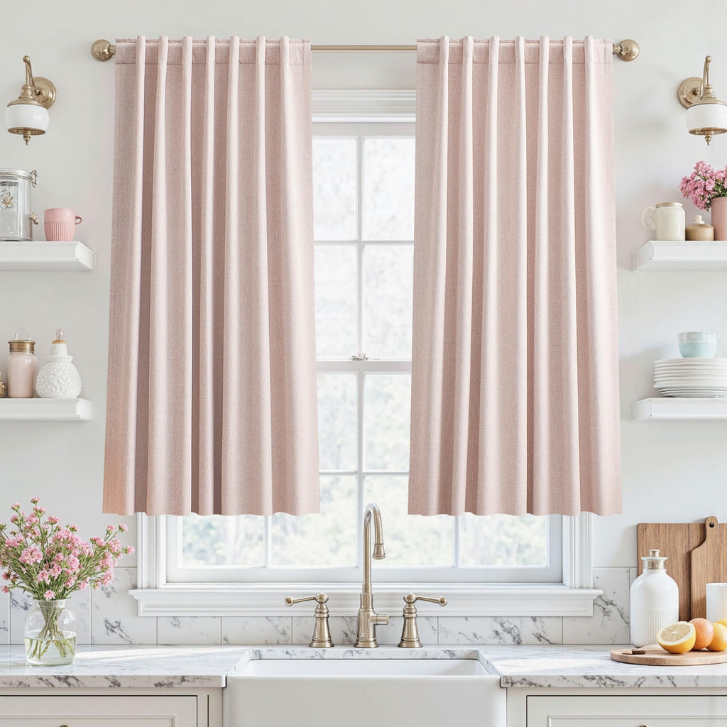 UHITECH Short Linen Curtains 24 Inch Long for Farmhouse Small Windows Modern Cafe Sytle Blackout Curtains for Living Room Back Tab Thermal Black Out Drapes 2ft