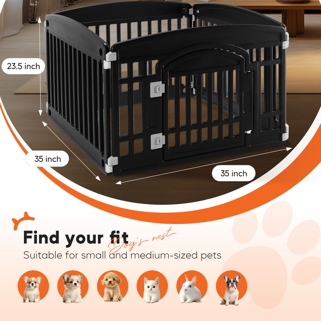 Dog Playpen 24 Inch 8 Panels, Ideal Dog Fence for Puppy/Small Dogs Indoor & Outdoor Bliss, Perfect Dog Pen for Camping, Yard, RV, Garden Fence, Black