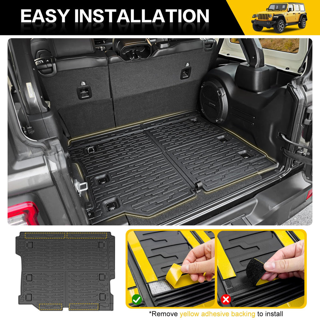 Cargo Mats for 2018-2025 Jeep Wrangler JL Unlimited 4X4 Trunk Mat with Backrest Liner, All Weather TPE Protector Rear Back Seat Mats for 18-25 Wrangler JL 4X4 4 Door Accessories