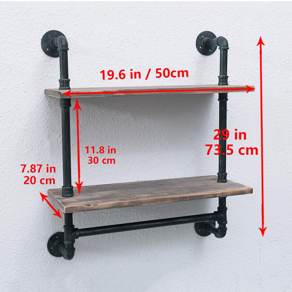 MBQQ Industrial Pipe Shelf Bathroom Shelves Wall Mounted,19.6in Rustic Wood Shelf with Towel Bar,1 Tier Farmhouse Towel Rack,Pipe Shelving Floating Shelves Towel Holder,Black & White