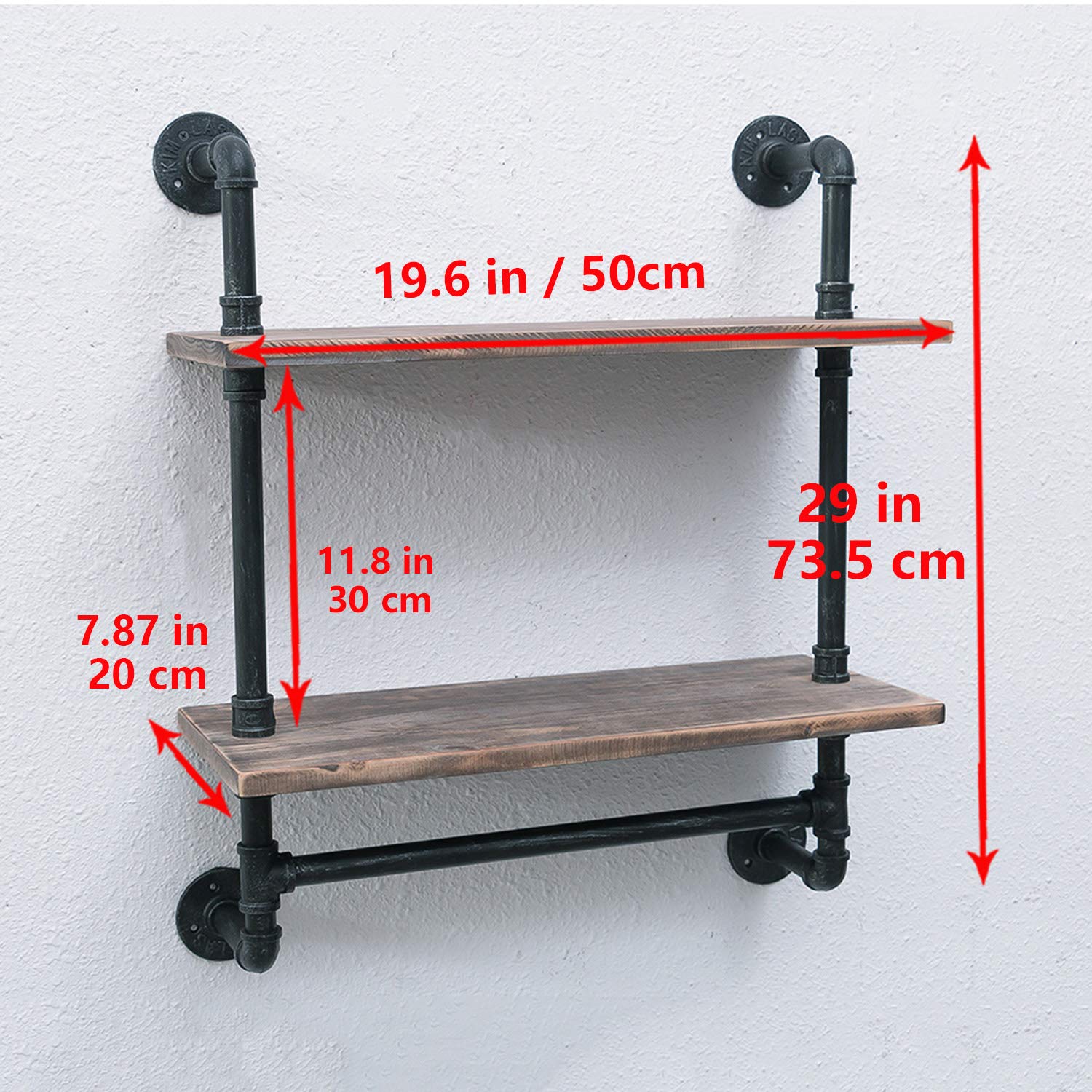 MBQQ Industrial Pipe Shelf Bathroom Shelves Wall Mounted,19.6in Rustic Wood Shelf with Towel Bar,1 Tier Farmhouse Towel Rack,Pipe Shelving Floating Shelves Towel Holder,Black & White