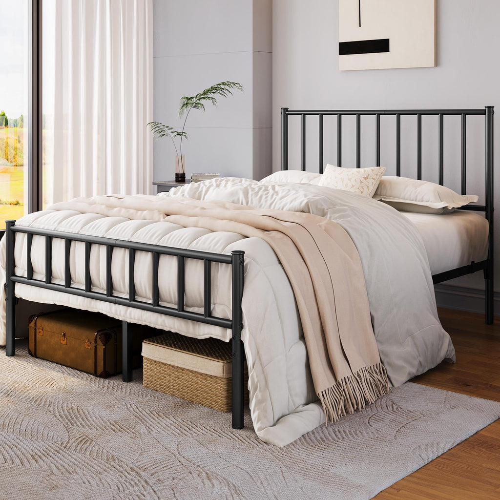 Yaheetech Twin Bed Frame Metal Platform Bed Frame Mattress Foundation with Spindle Headboard & Footboard/No Box Spring Needed/14 Inch Underbed Storage/Firm Support & Easy Set up Structure, Black