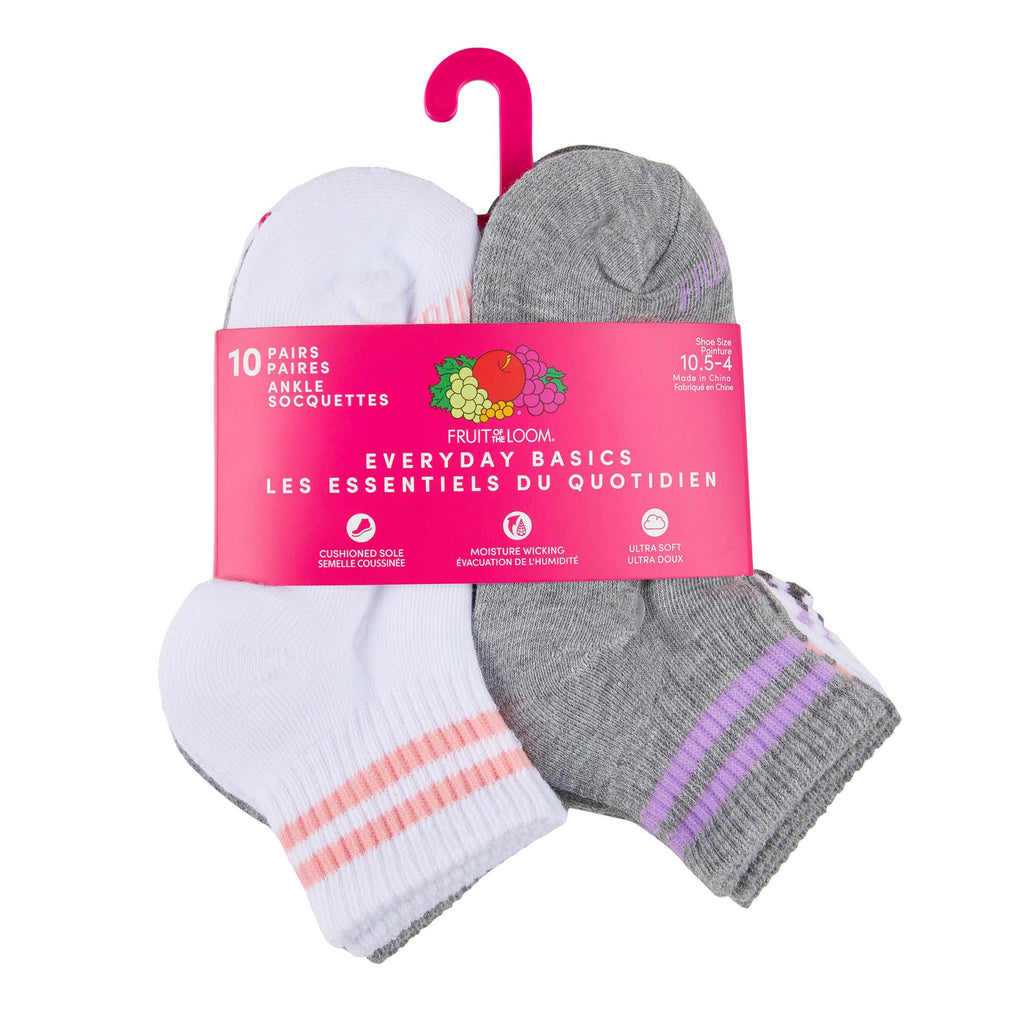 Fruit of the Loom Girl's Everyday Essential Soft Cushion Socks