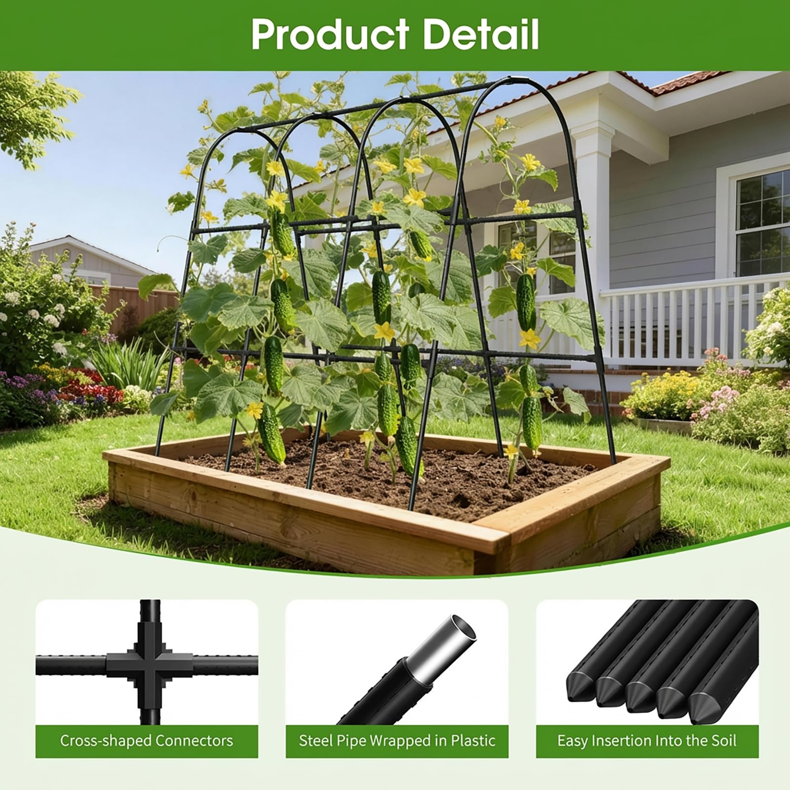 Cucumber Trellis for Raised Bed,U-Shape Garden Trellis for Climbing Plants Outdoor, Metal Arch Vegetables Trellis, Plant Support for Vine (Green, 31.5" Lx21.6 Wx47.2 H-Small)
