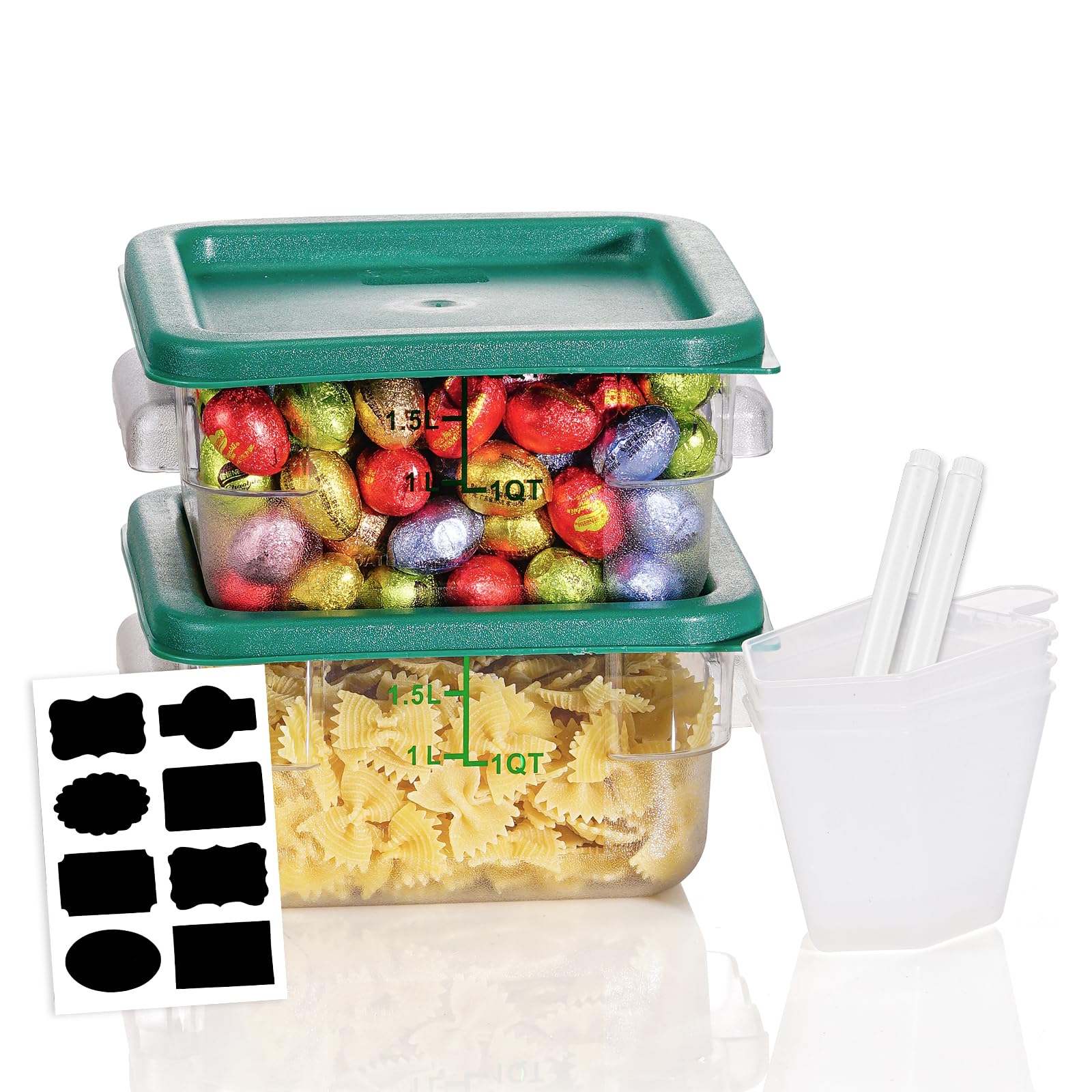 4QT NSF Food Storage Containers: 8 PCS [Food Grade][Hot&Cold Resistant] Commercial Clear Food Storage Containers with Lids for Restaurant Kitchen Proof Dough, Measuring Spoons Included(BPA FREE)