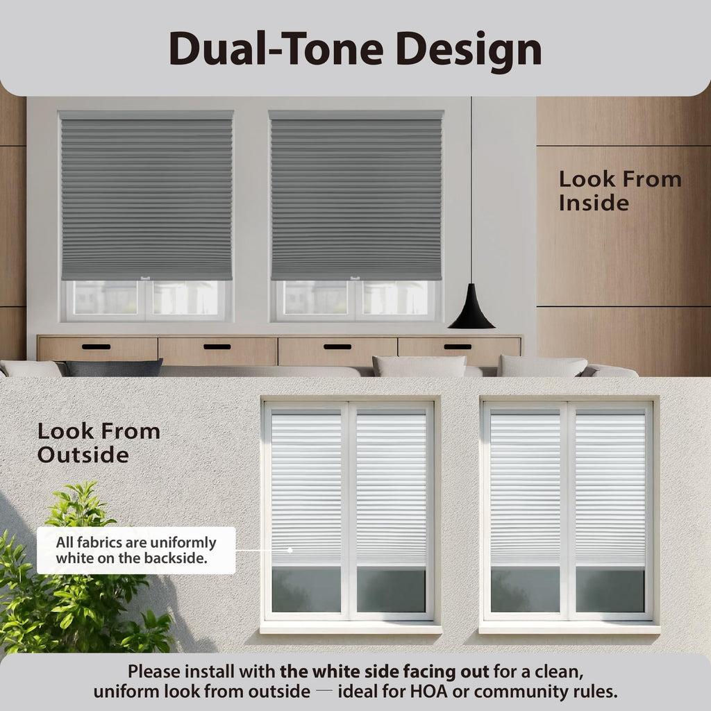 DEZ FURNISHINGS Cordless 1.5" Blackout Cellular Shade, Energy Saver, 18" W x 48" H, Anchor Gray