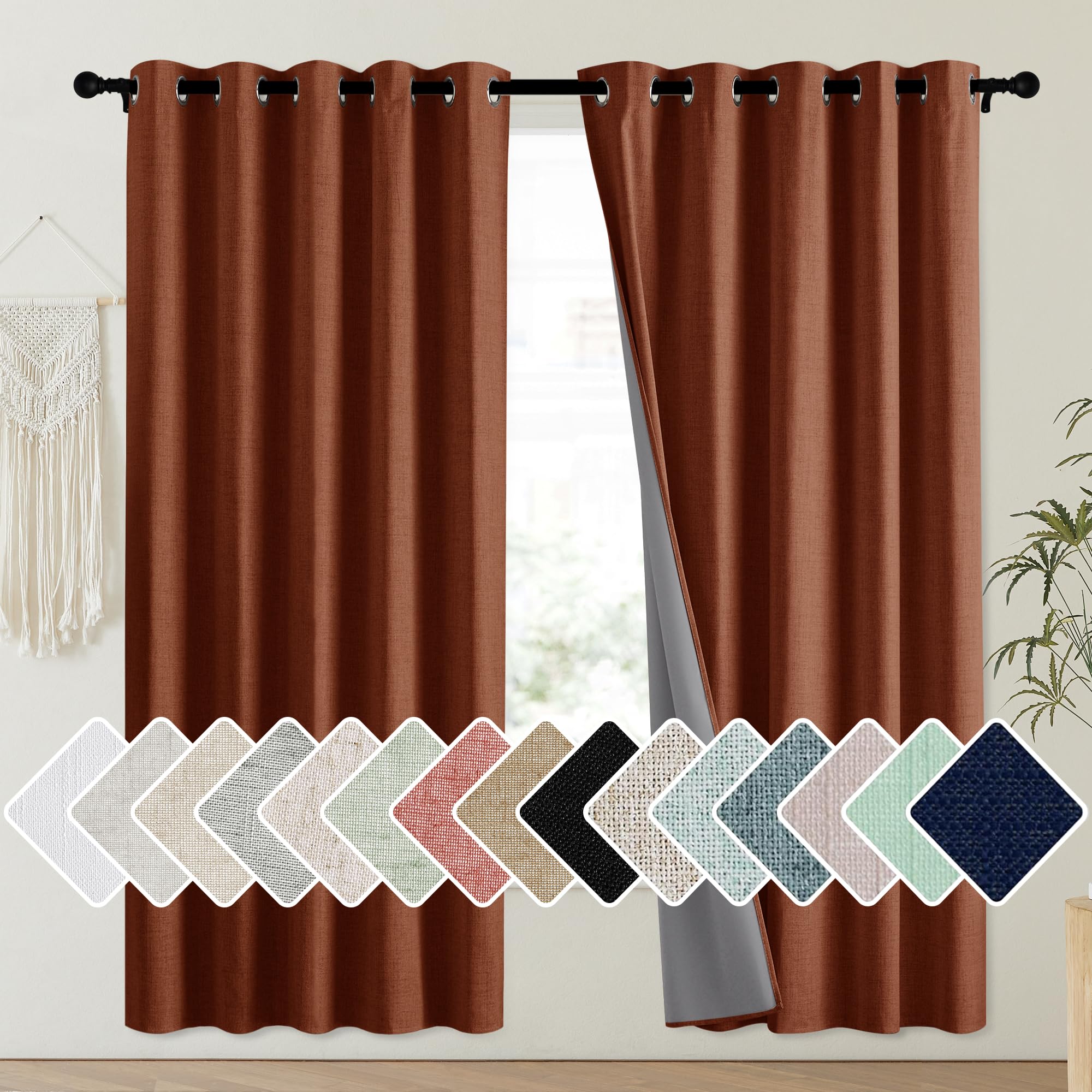 NICETOWN Linen Blackout Curtains for Kitchen, Beige, 2 Panels, 34" Wide x 48" Long, Short Kitchen Burlap Linen 100% Blackout Drape Panels for Night Shift, Great Job for Blocking Light